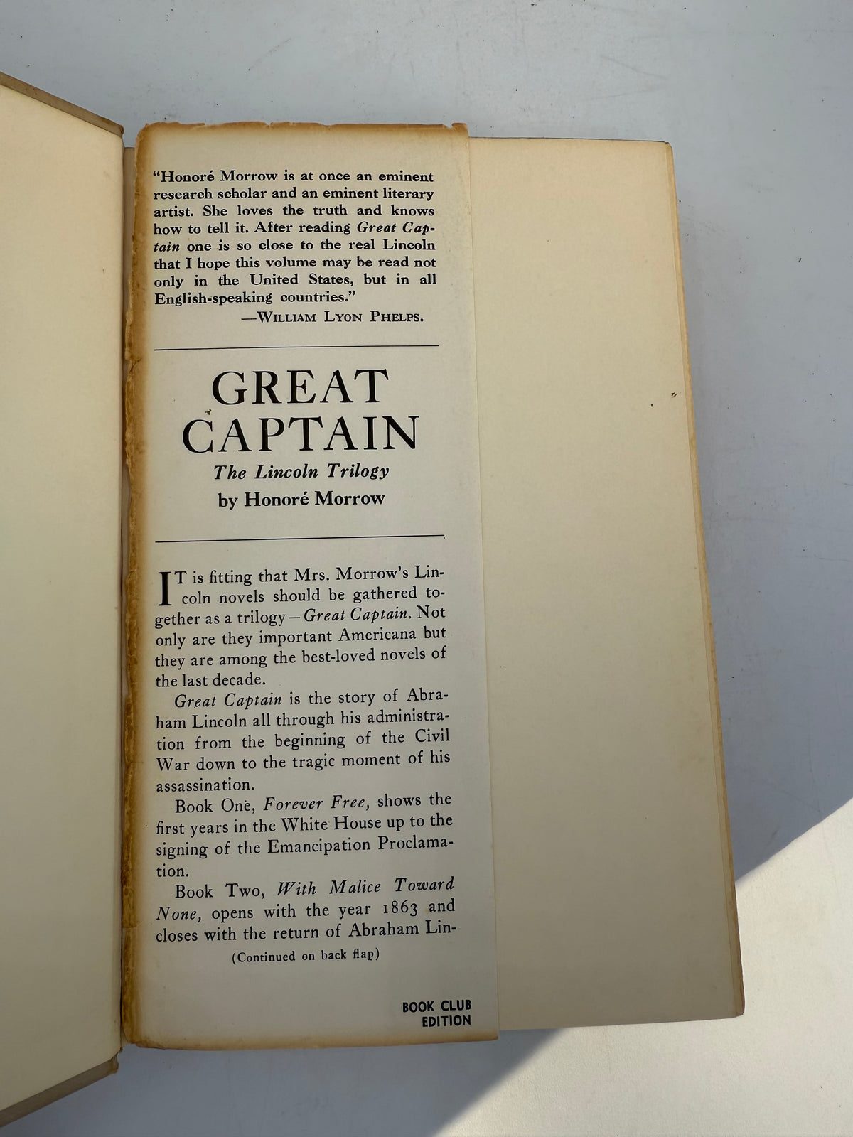 Lincoln Novel: Great Captain by Honore Morrow