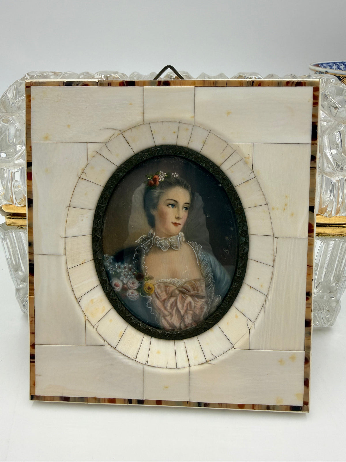 Madame Pompadour Hand Painted Miniature Portrait, 5” DSM Vintage