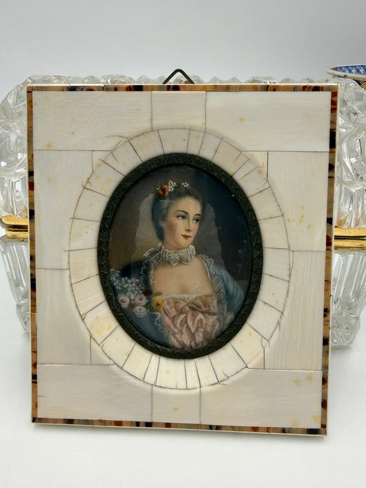Madame Pompadour Hand Painted Miniature Portrait, 5” DSM Vintage