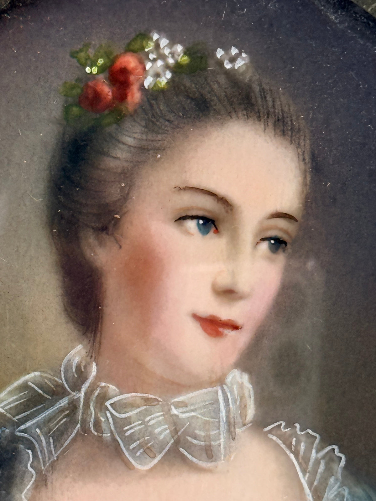 Madame Pompadour Hand Painted Miniature Portrait, 5” DSM Vintage