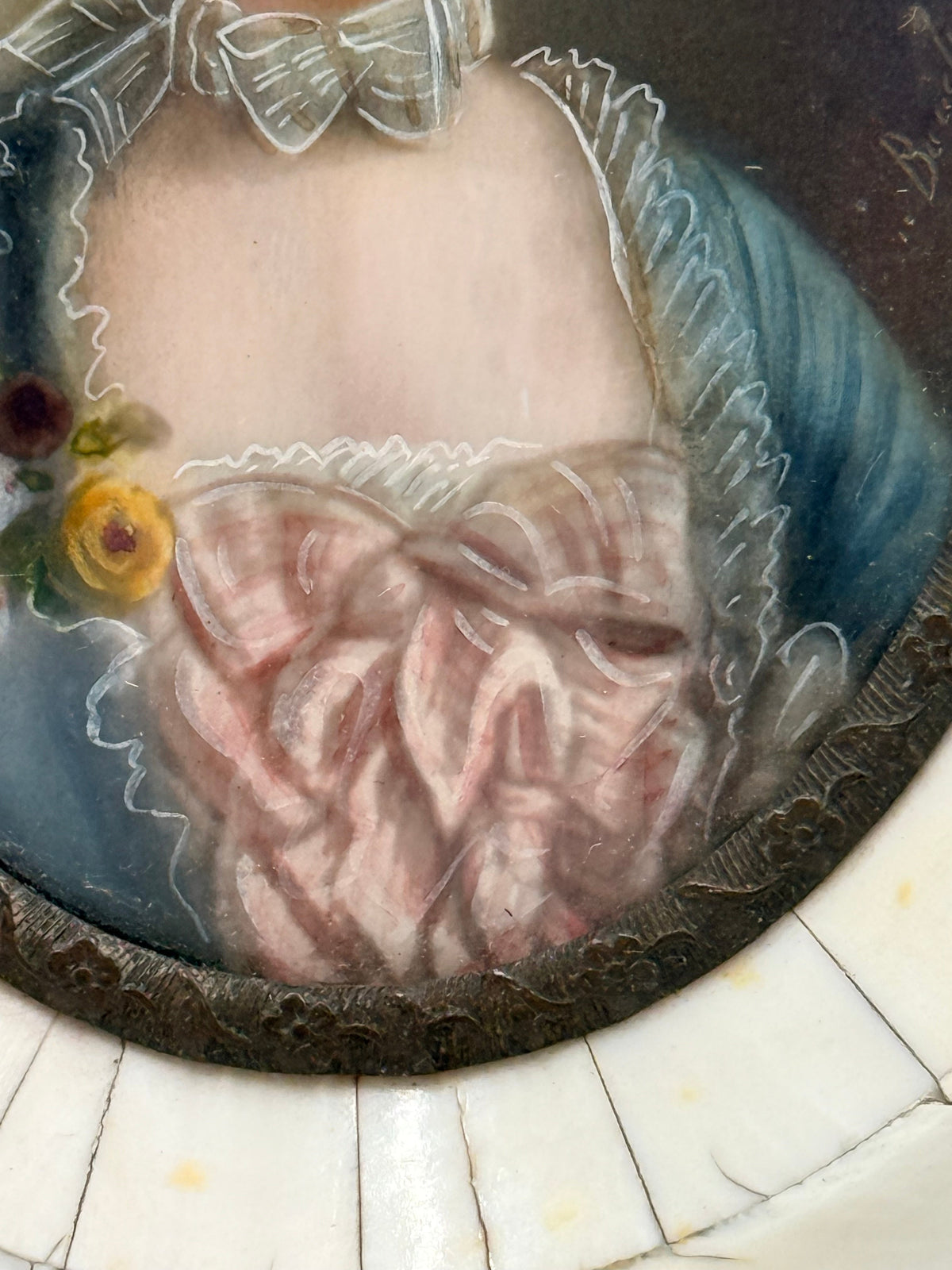Madame Pompadour Hand Painted Miniature Portrait, 5” DSM Vintage