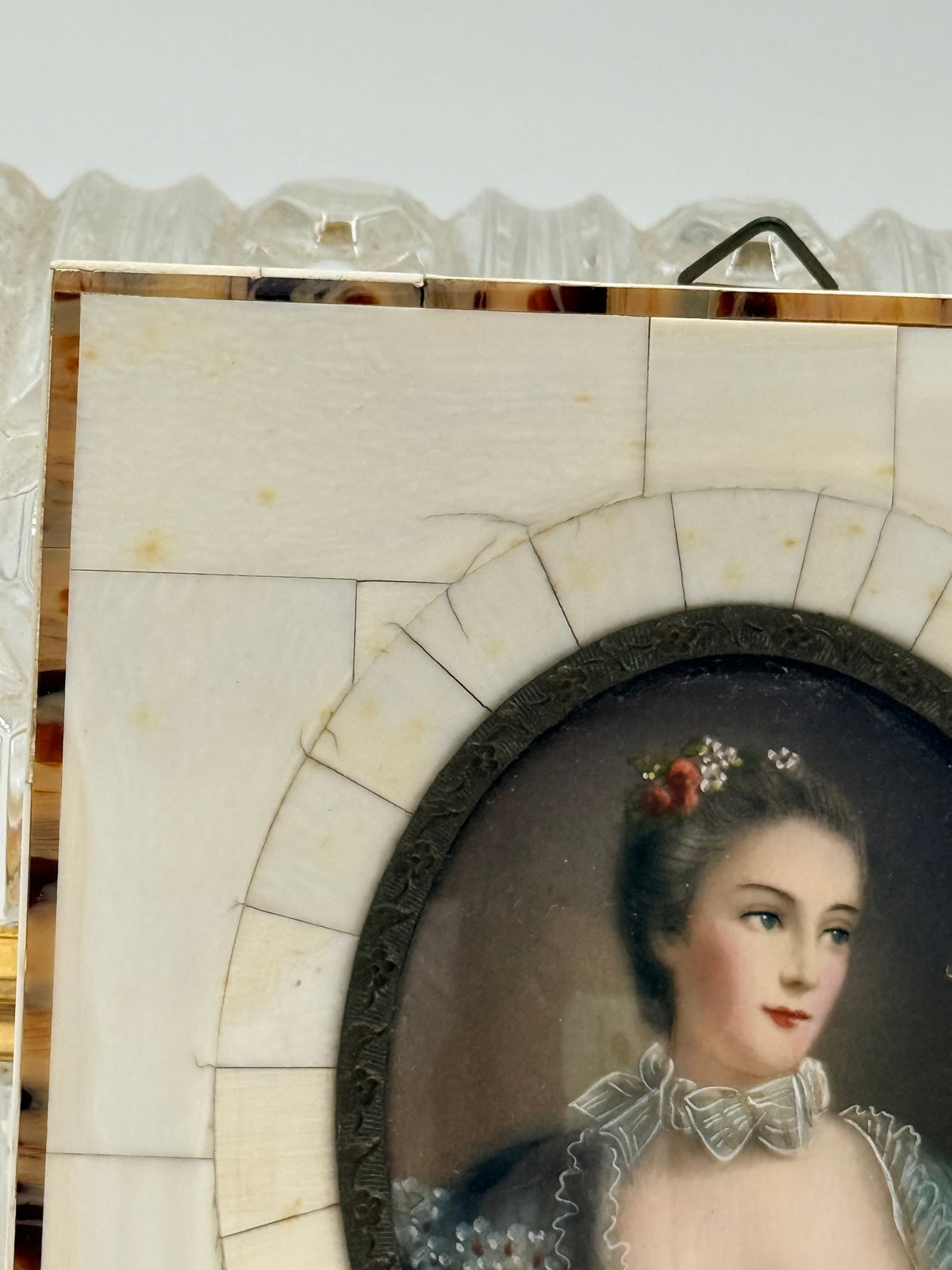 Madame Pompadour Hand Painted Miniature Portrait, 5” DSM Vintage