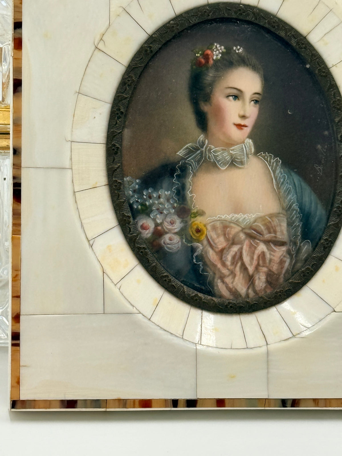 Madame Pompadour Hand Painted Miniature Portrait, 5” DSM Vintage