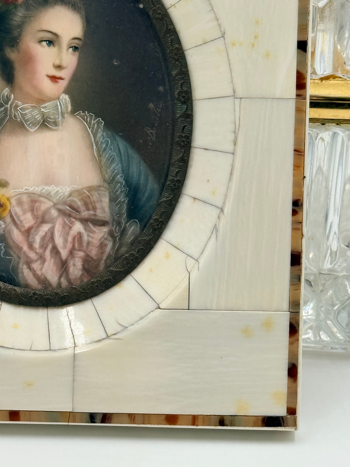Madame Pompadour Hand Painted Miniature Portrait, 5” DSM Vintage
