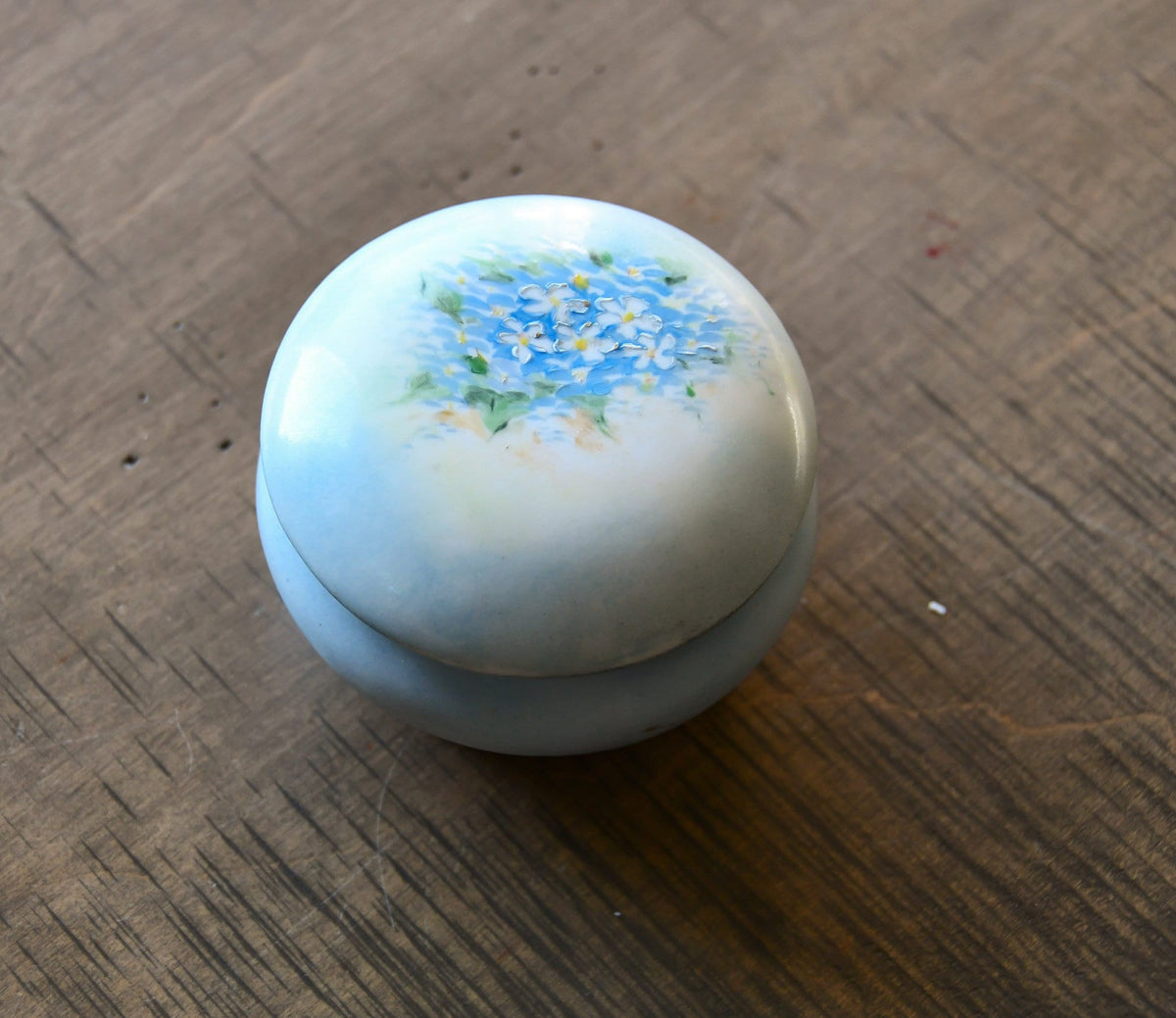 Blue Hand Painted Floral Box, La Seynie, Limoges, France