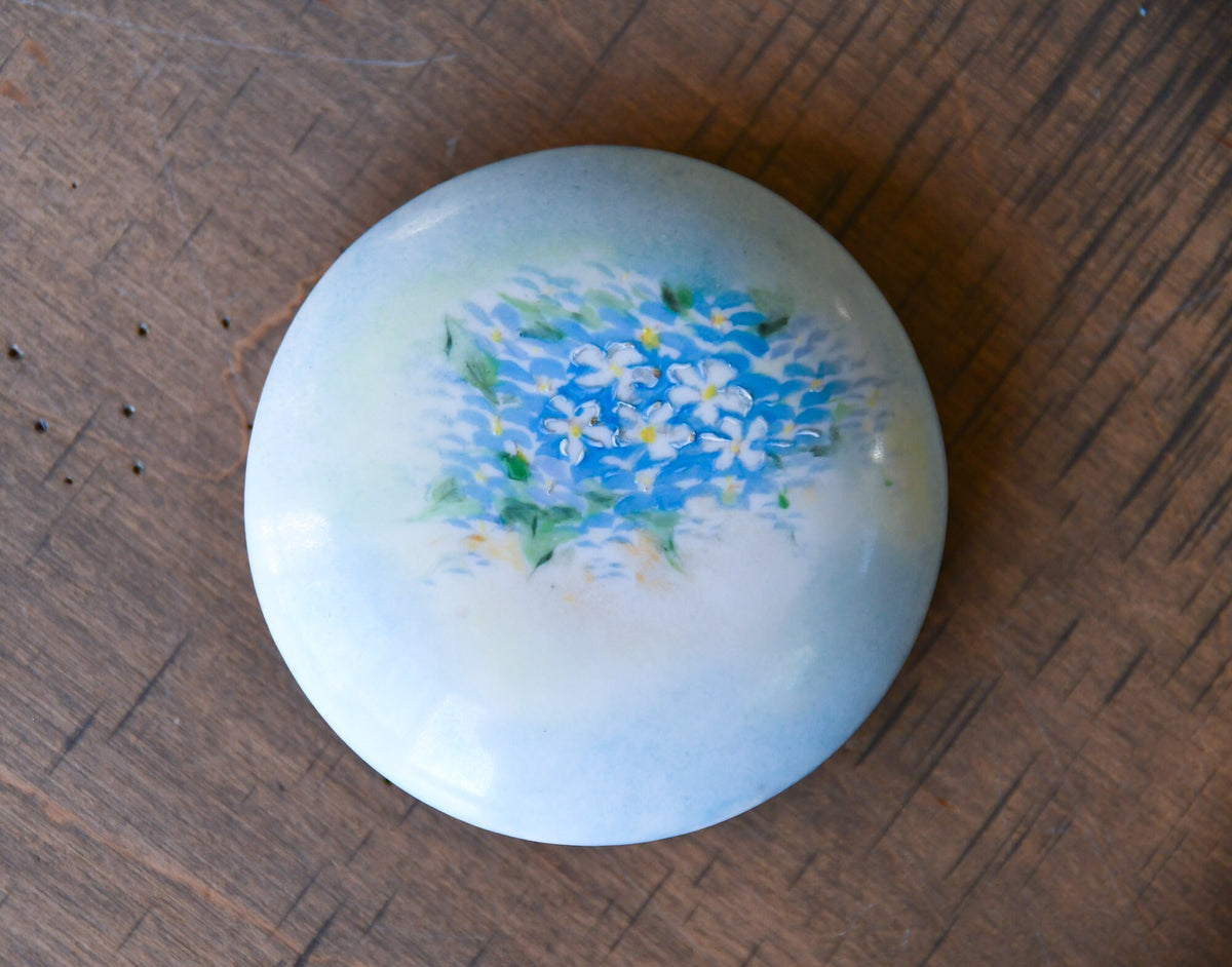 Blue Hand Painted Floral Box, La Seynie, Limoges, France