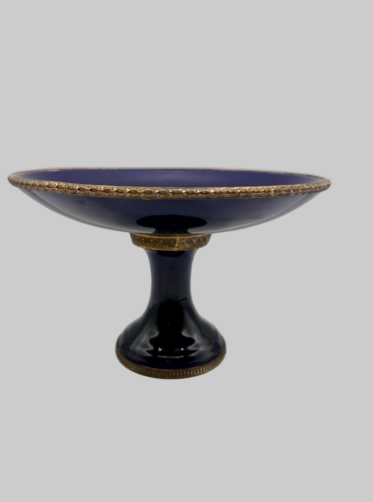 French Blue Cobalt Tazza with Ormolu, 9”