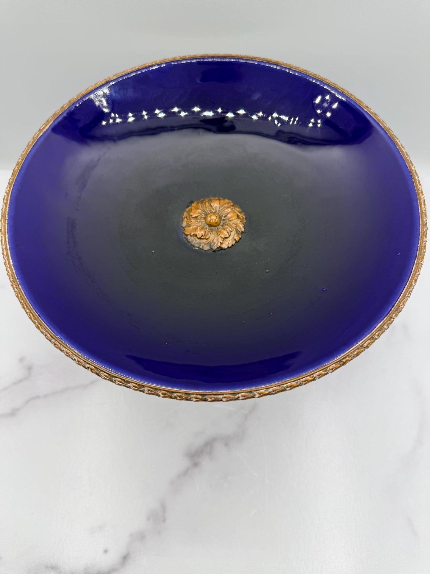 French Blue Cobalt Tazza with Ormolu, 9”