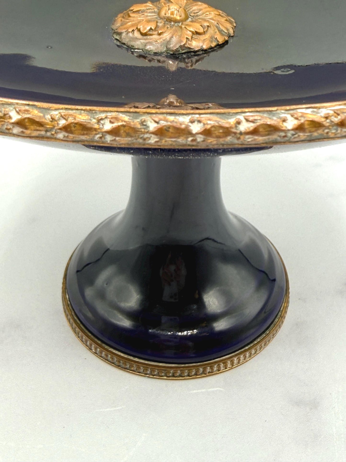 French Blue Cobalt Tazza with Ormolu, 9”