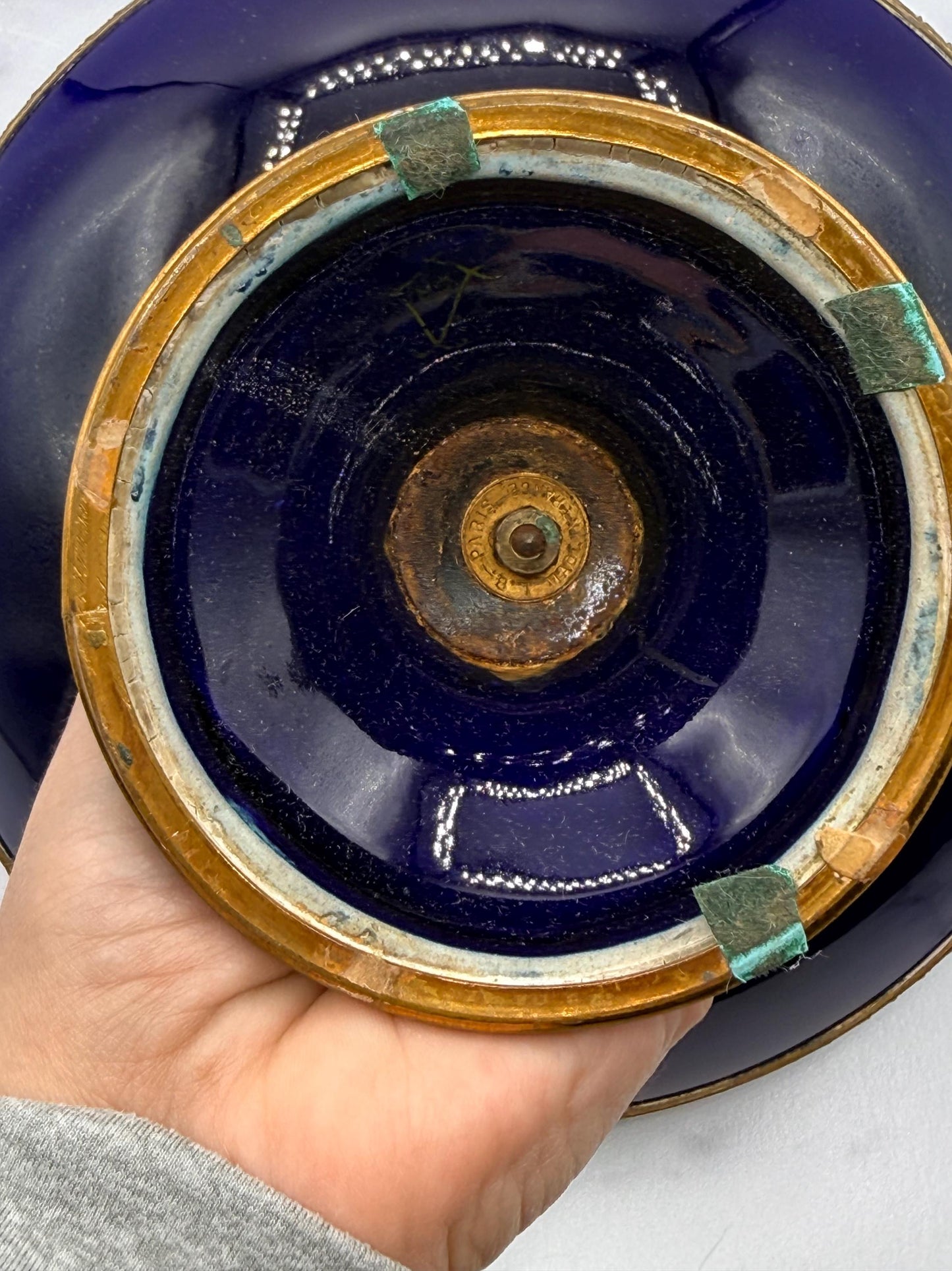 French Blue Cobalt Tazza with Ormolu, 9”