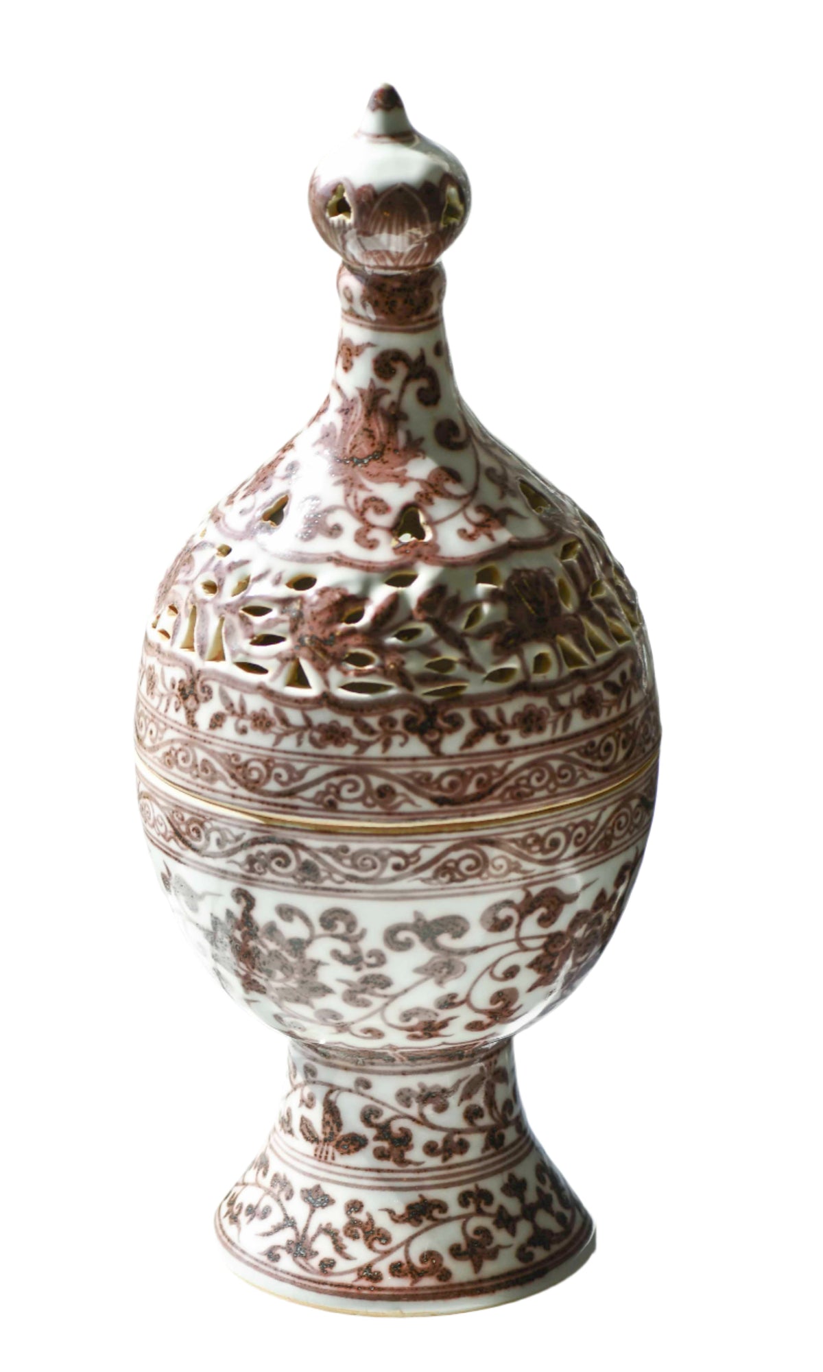 Large Incense Burner with Red Underglaze, 15"