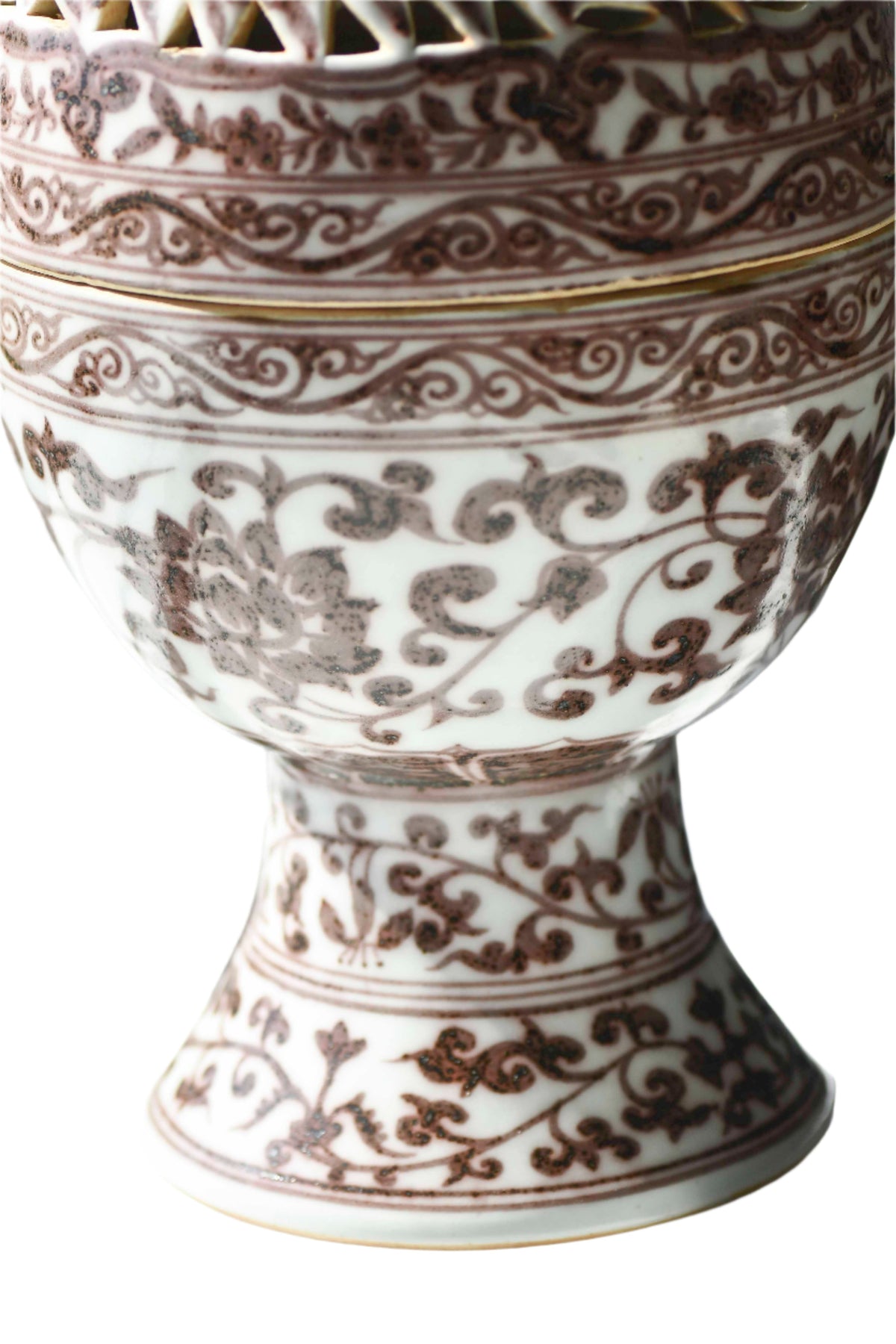 Large Incense Burner with Red Underglaze, 15"