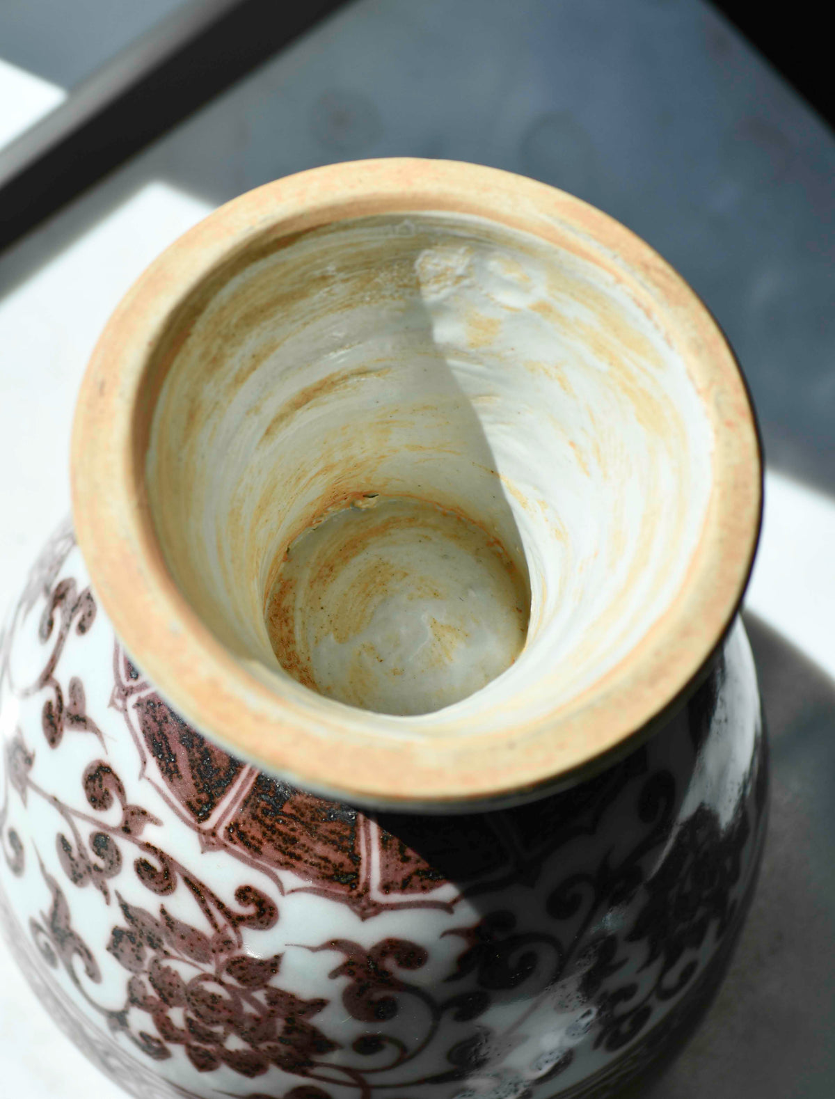 Large Incense Burner with Red Underglaze, 15"