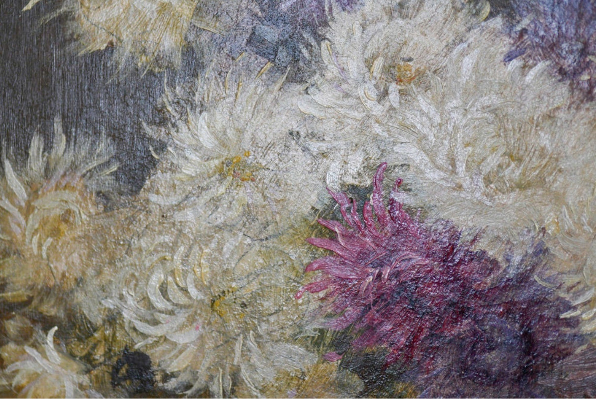 Close-up of textured flowers with a focus on a purple flower.