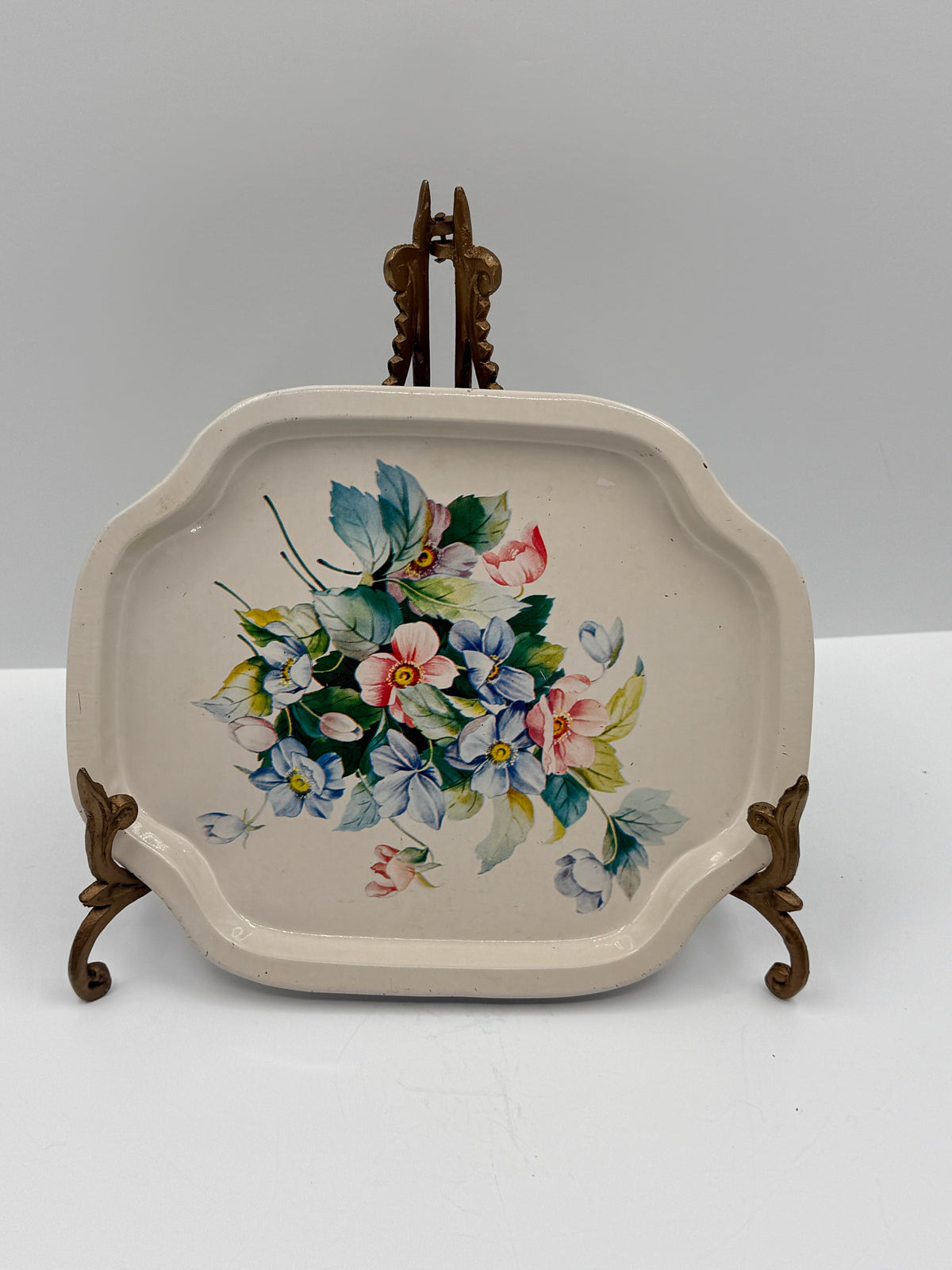 Vintage Pink Floral Tin Tray, 7” DSM Vintage