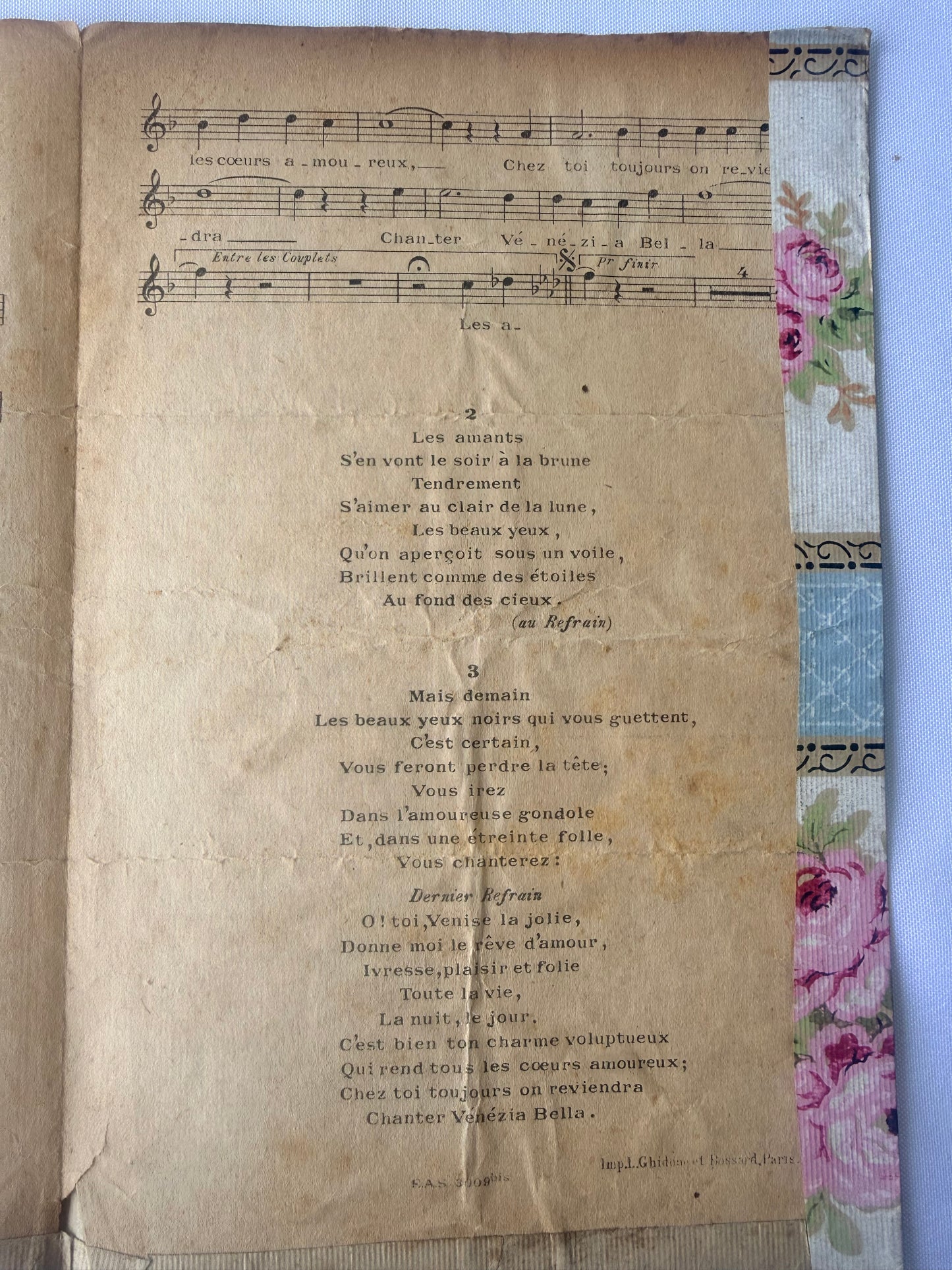 Vintage Floral French Canadian Sheet Music Ephemera