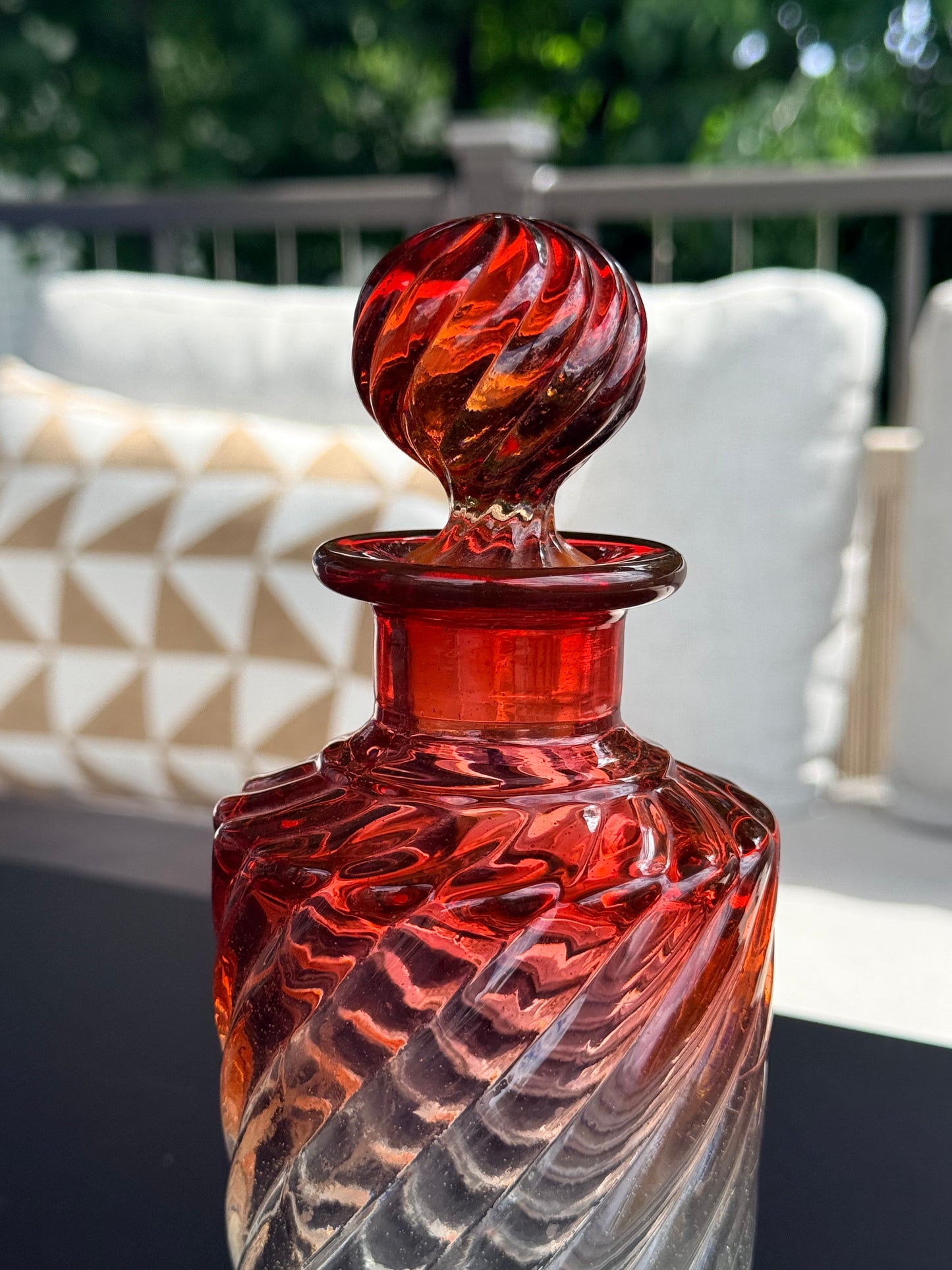 Baccarat Cranberry Swirled Glass Perfume Bottle, 8”