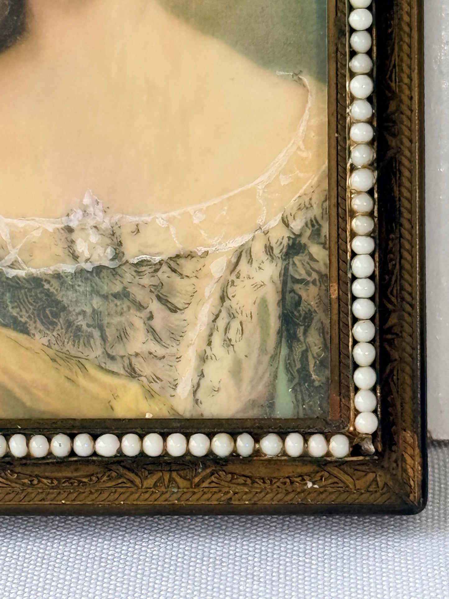 Antique Female Portrait in Metal Frame, 4”