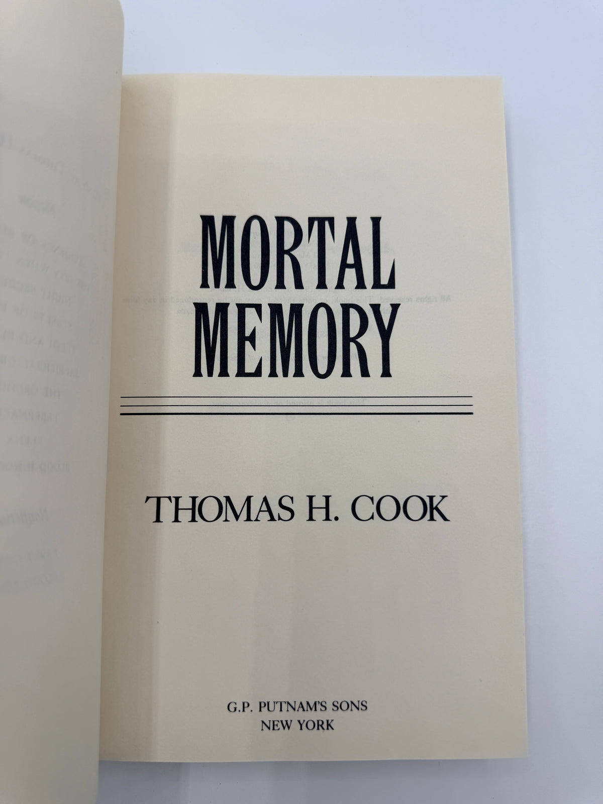 Mortal Memory by Thomas H Cook, 1993