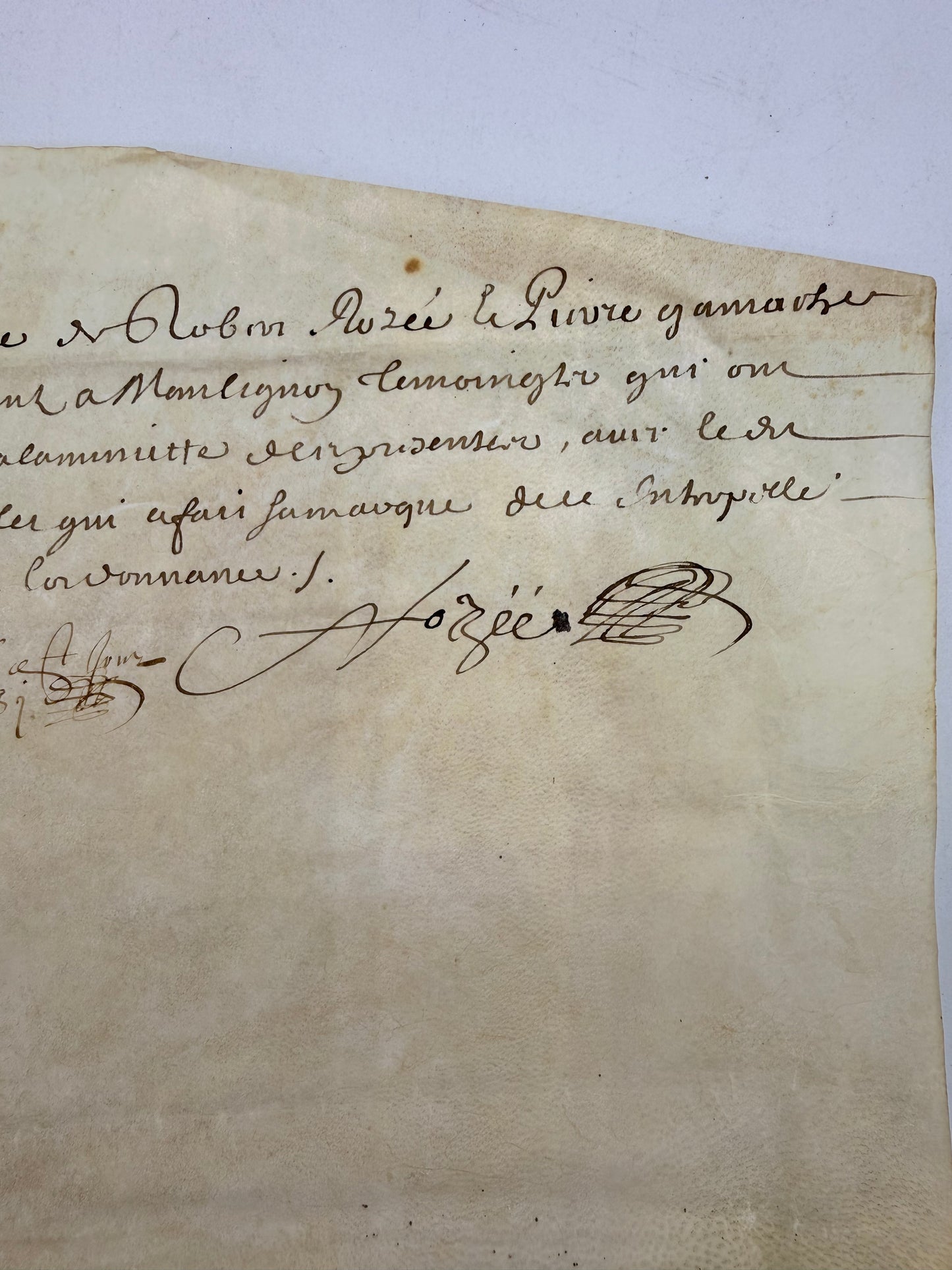 Handwritten French Contract Document on Vellum Paper, 1681