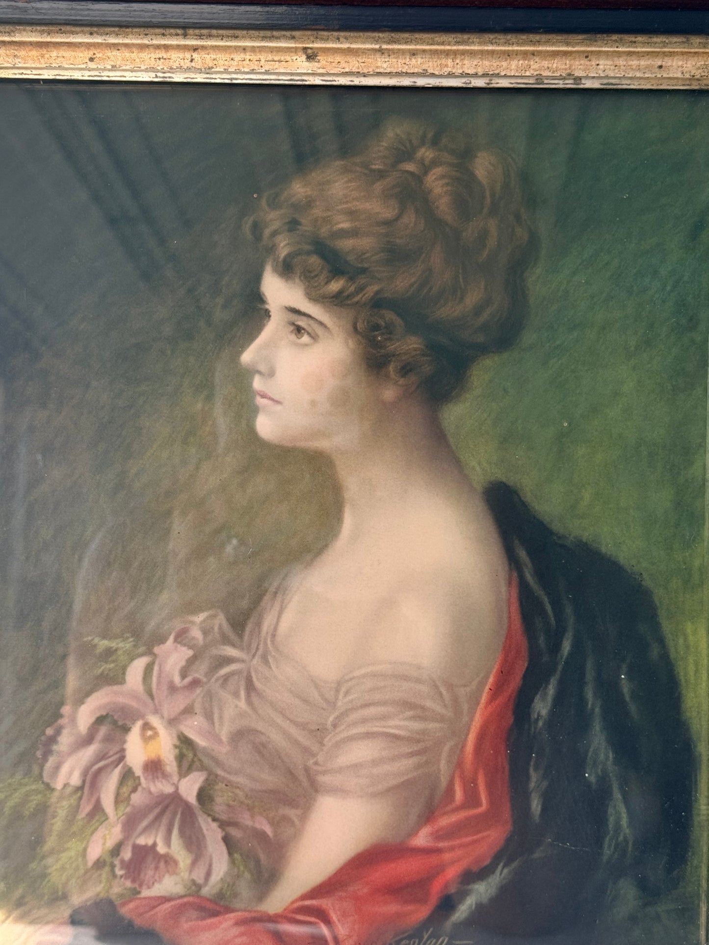Framed Antique Female Print, 15”
