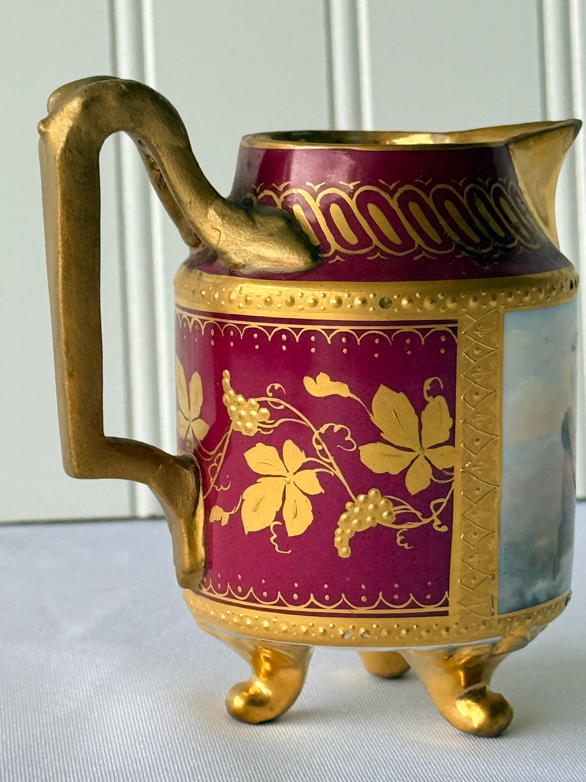 Antique Royal Vienna Style Hand Painted Footed Creamer or Ewer