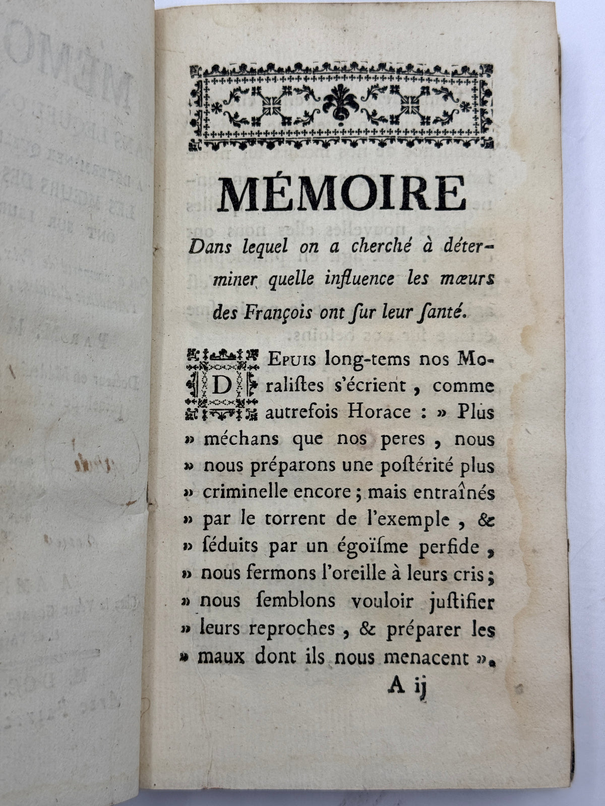 Memoire & Others, Antique French Book, 1762