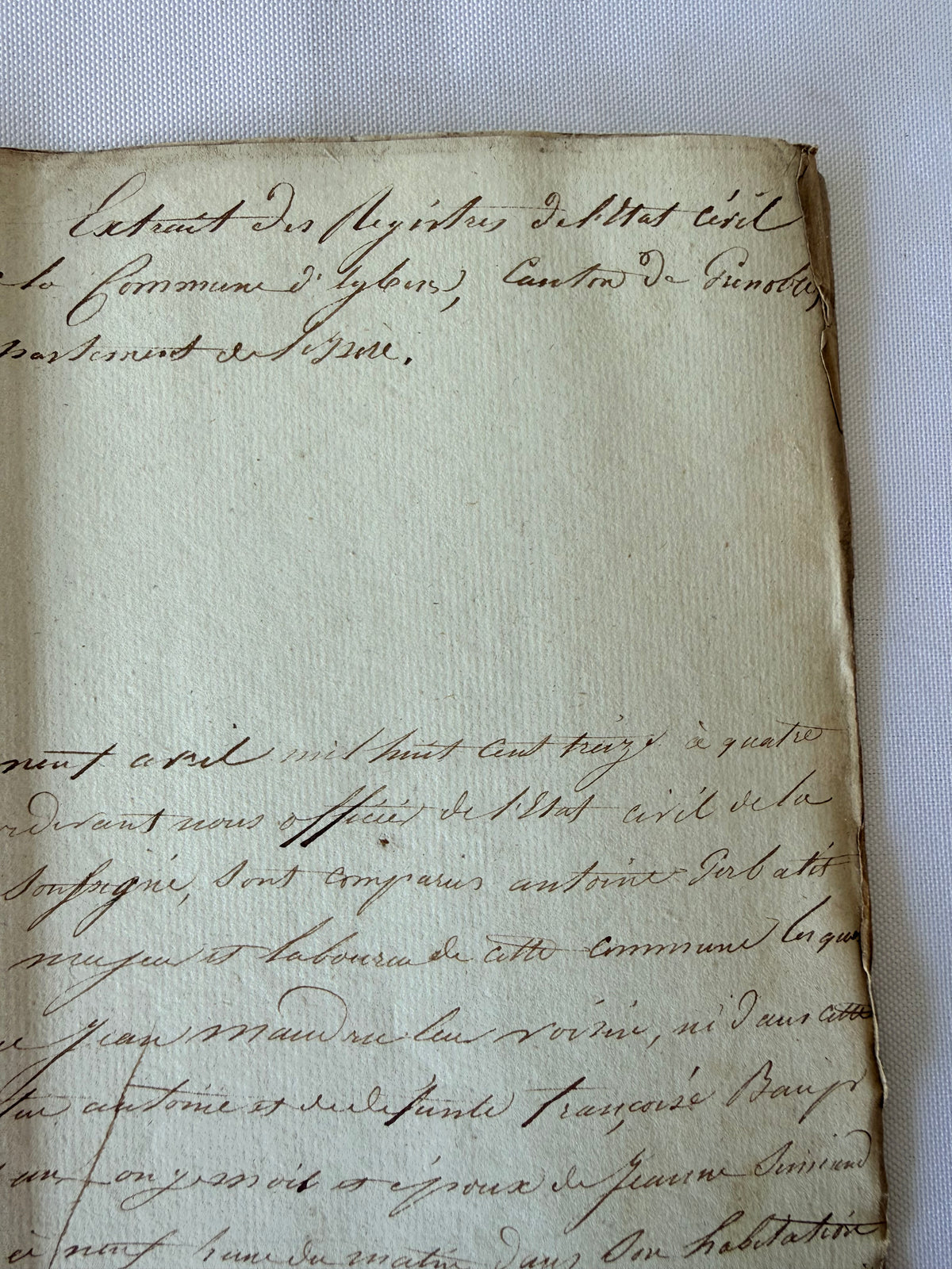 French Handwritten City Hall Document, 1838, Grenoble