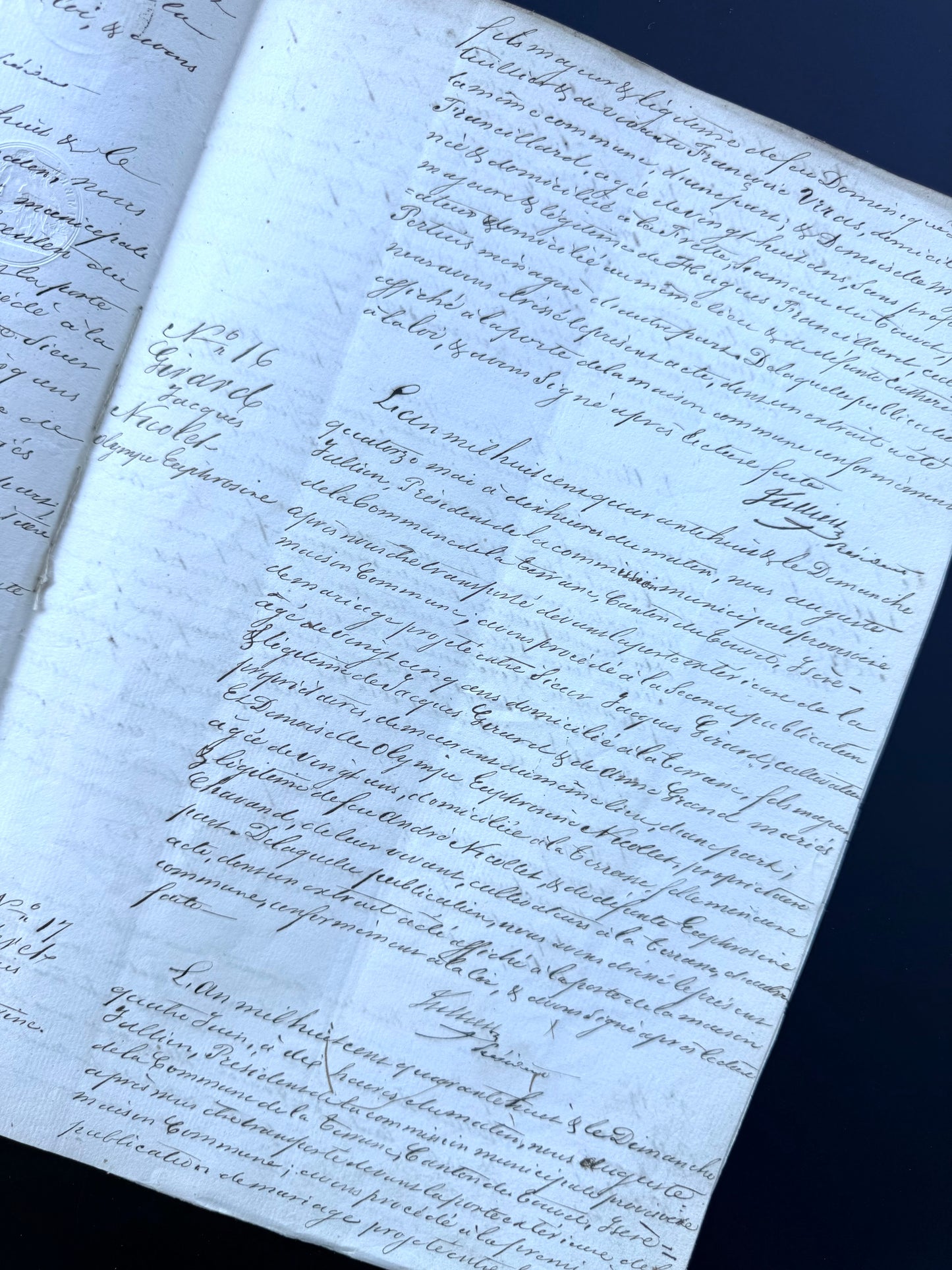 French Handwritten Marriage Registration Document, 1848
