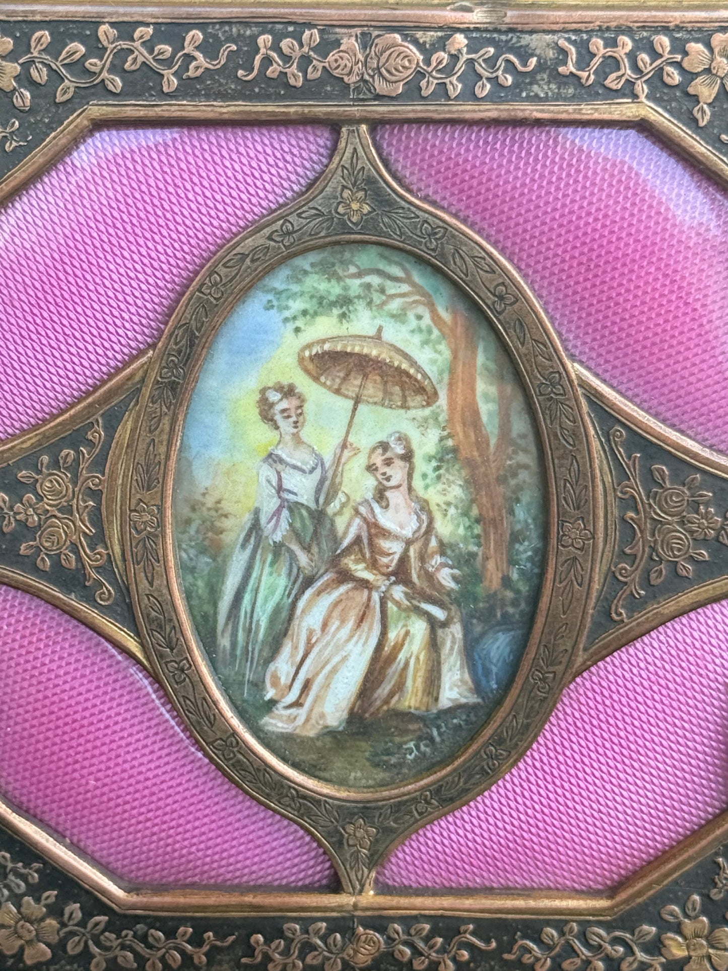 French Bronze Enamel Jewelry Box with Miniature Painting