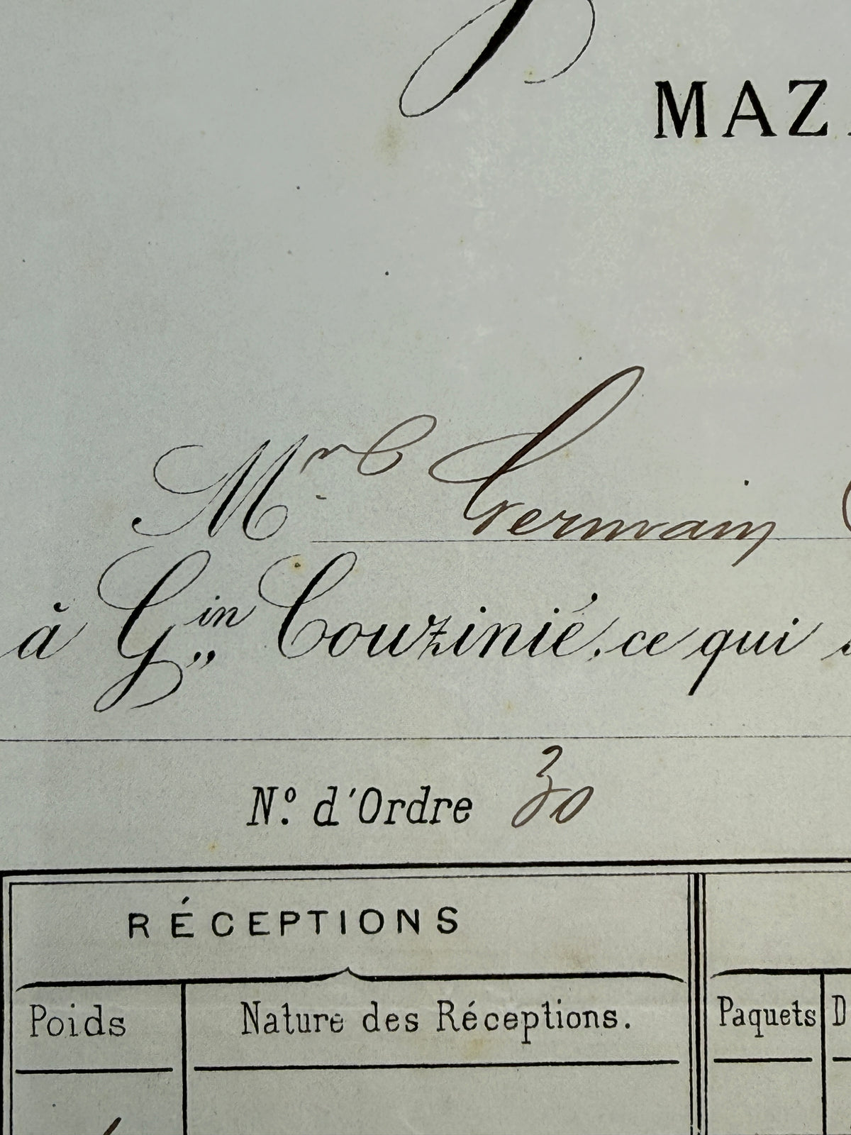 French Antique Blue Tone Invoice, 1886