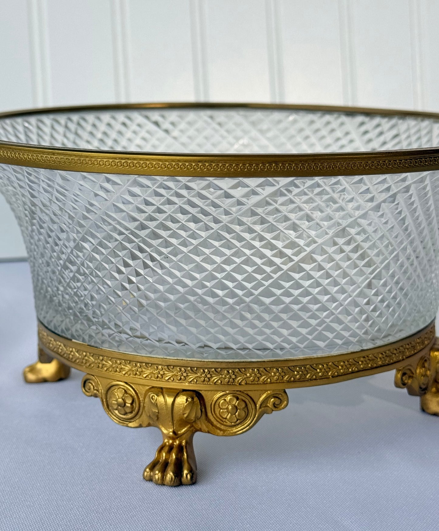 Cut Crystal Bronze Ormolu Centerpiece Bowl with Footings, 7”