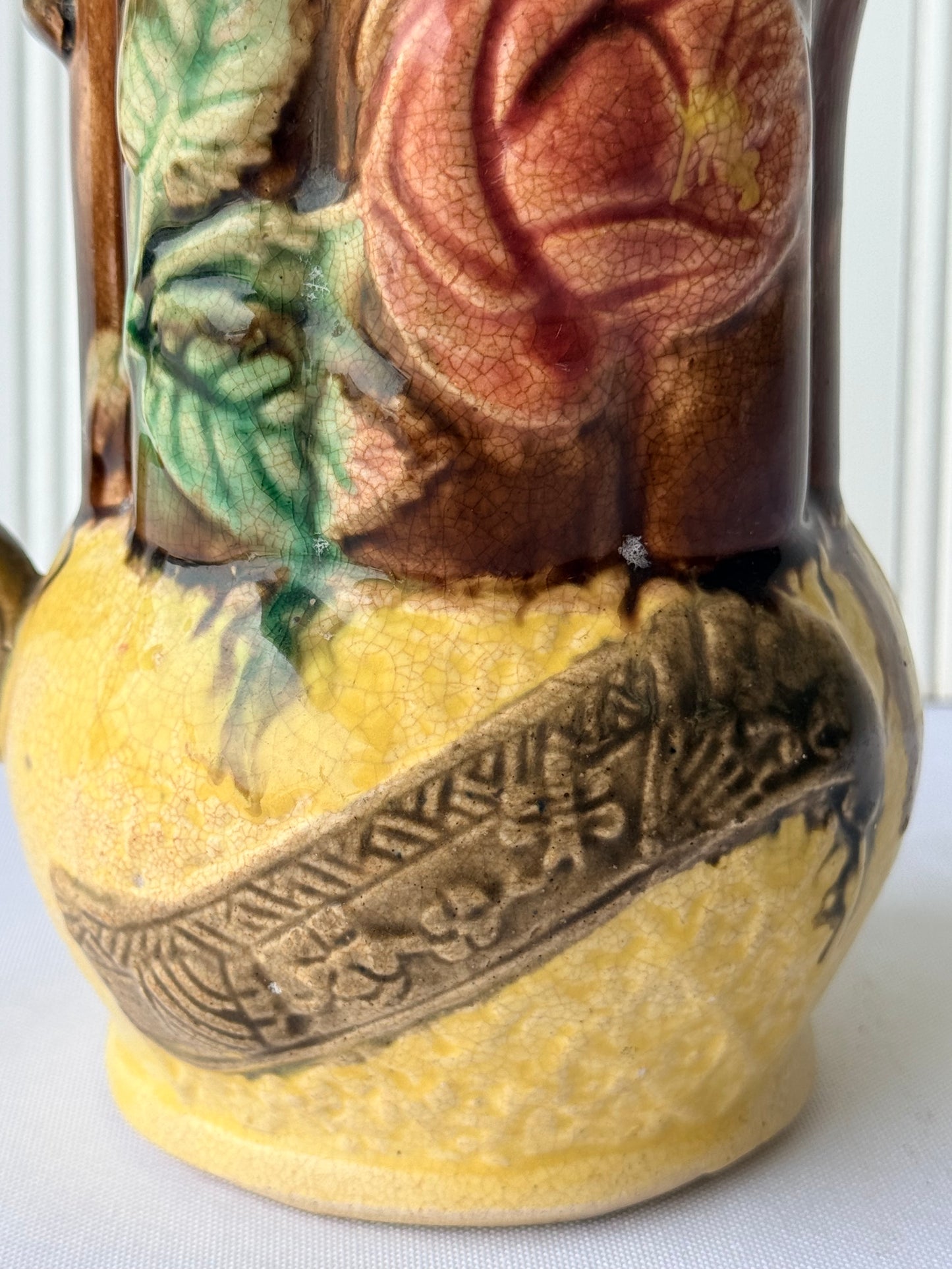 European Majolica Rose Pitcher