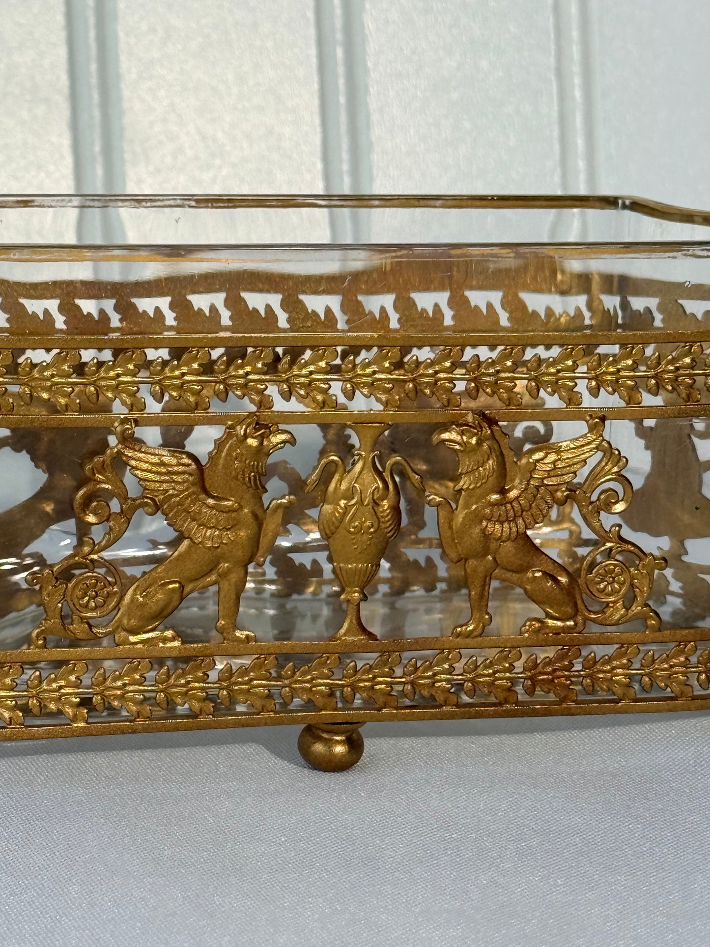 French Neoclassical Gilt Bronze and Crystal Jardiniere Container
