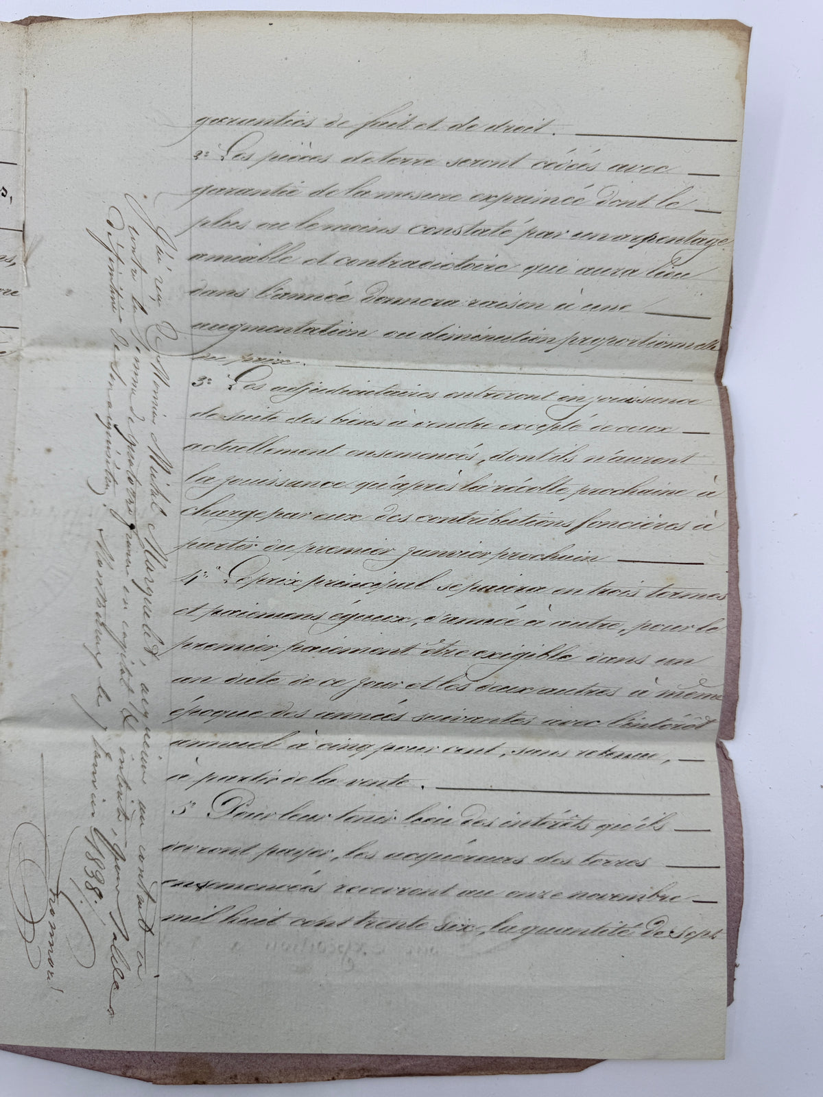 French Handwritten Antique Document with Purple Paper Cover