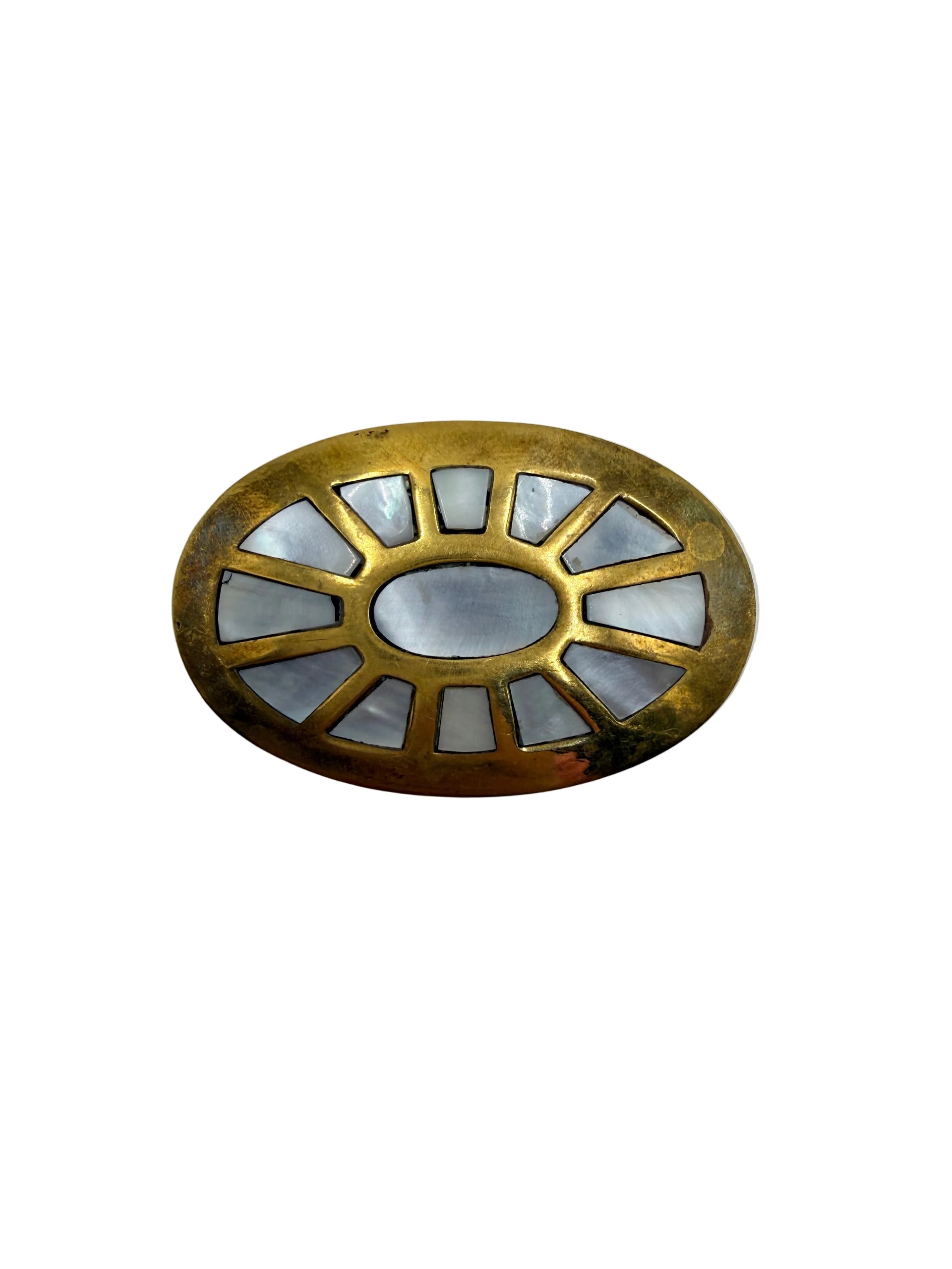 antique vintage square brass pill box with fish Brass Trinket Pill Box with Mother of Pearl