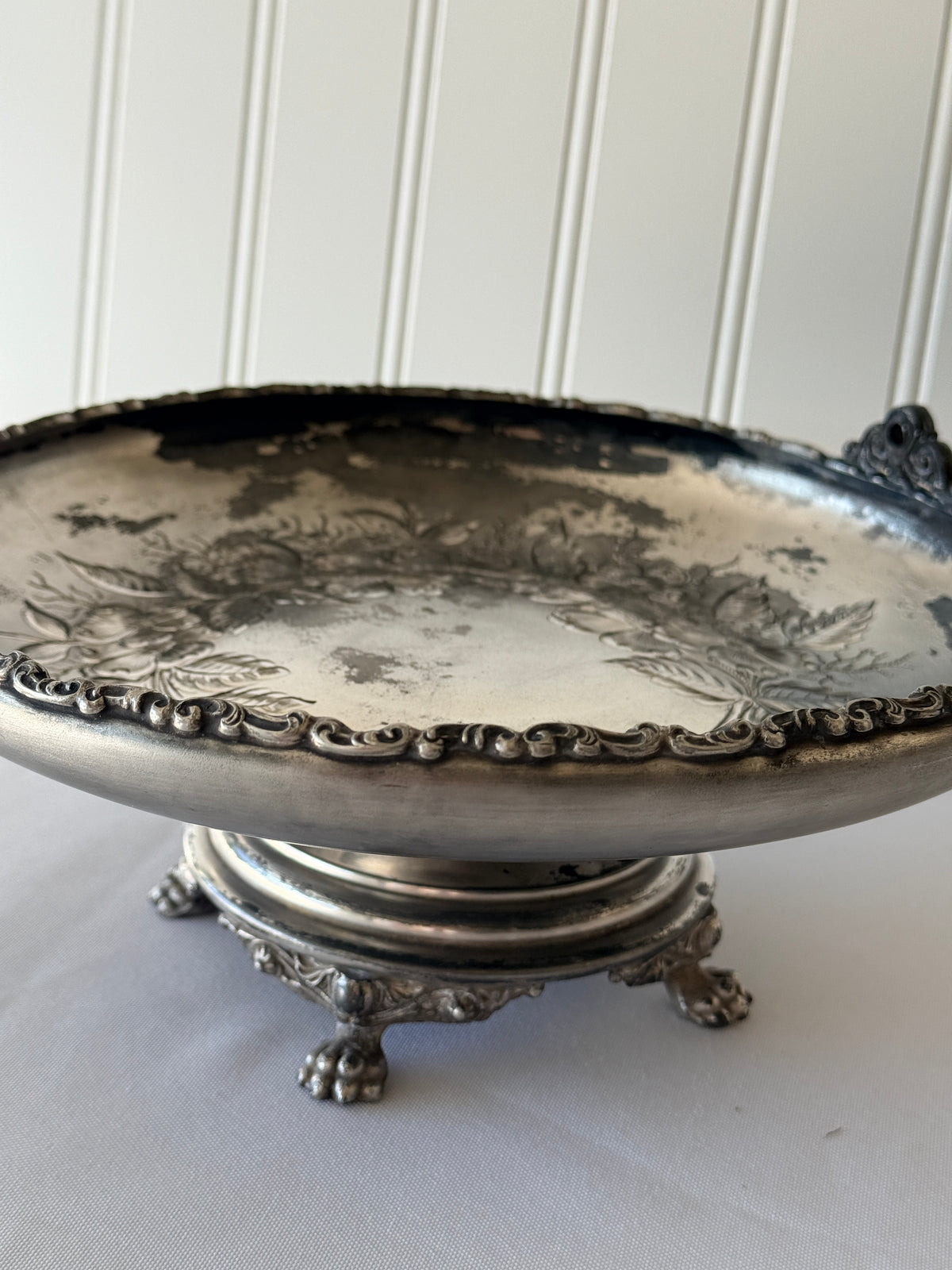 Silver Plate Antique Paw Foot Baroque Revival Centerpiece Compote