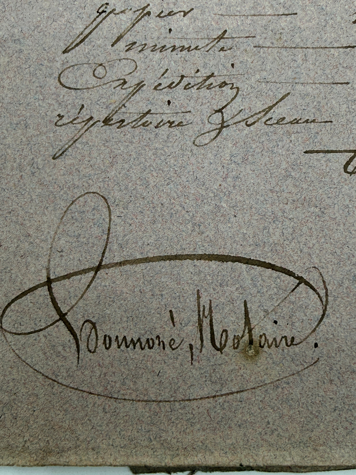 French Handwritten Antique Document with Purple Paper Cover