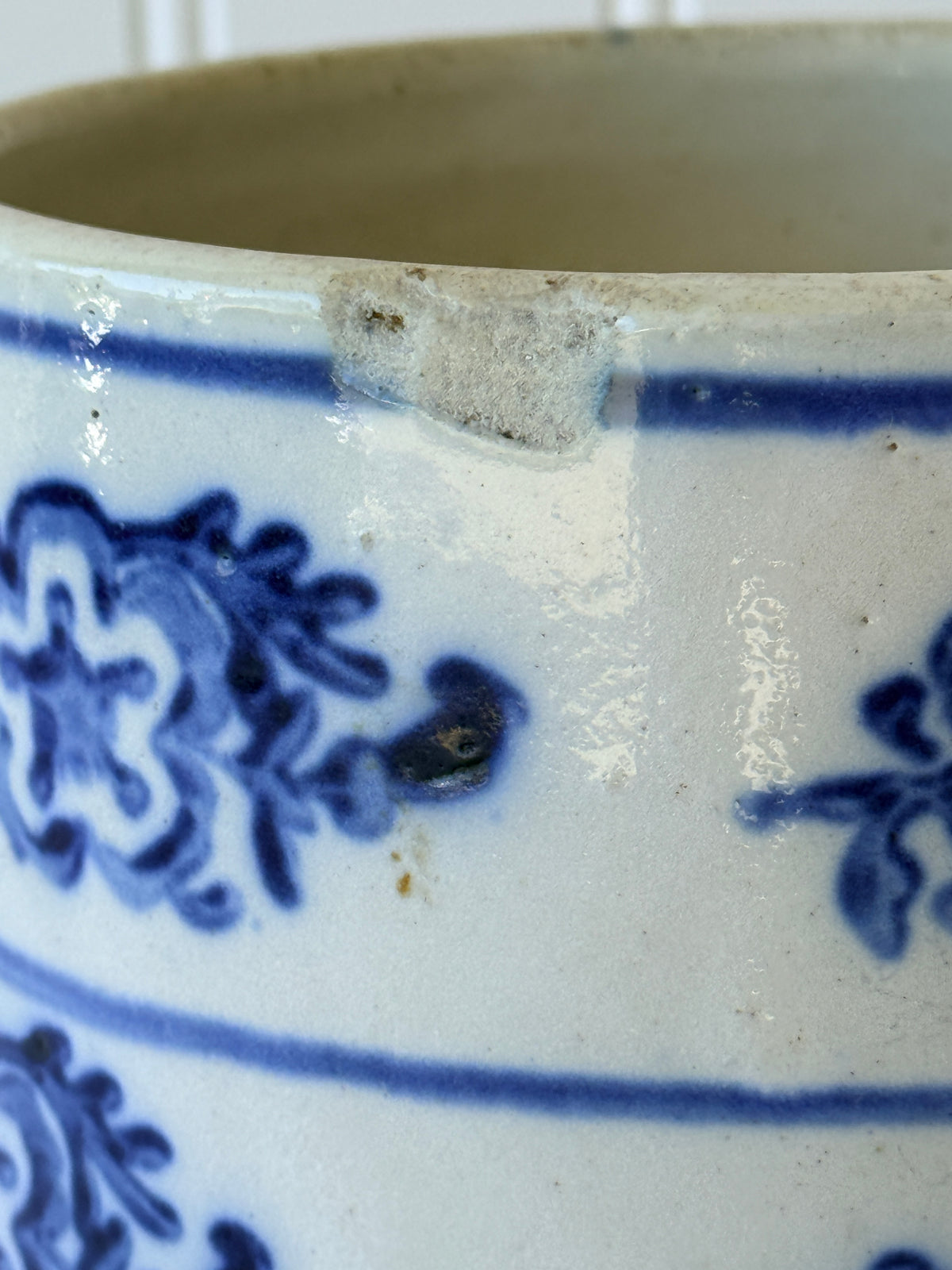 Antique Blue & White European Pottery Rice Canister, 5”