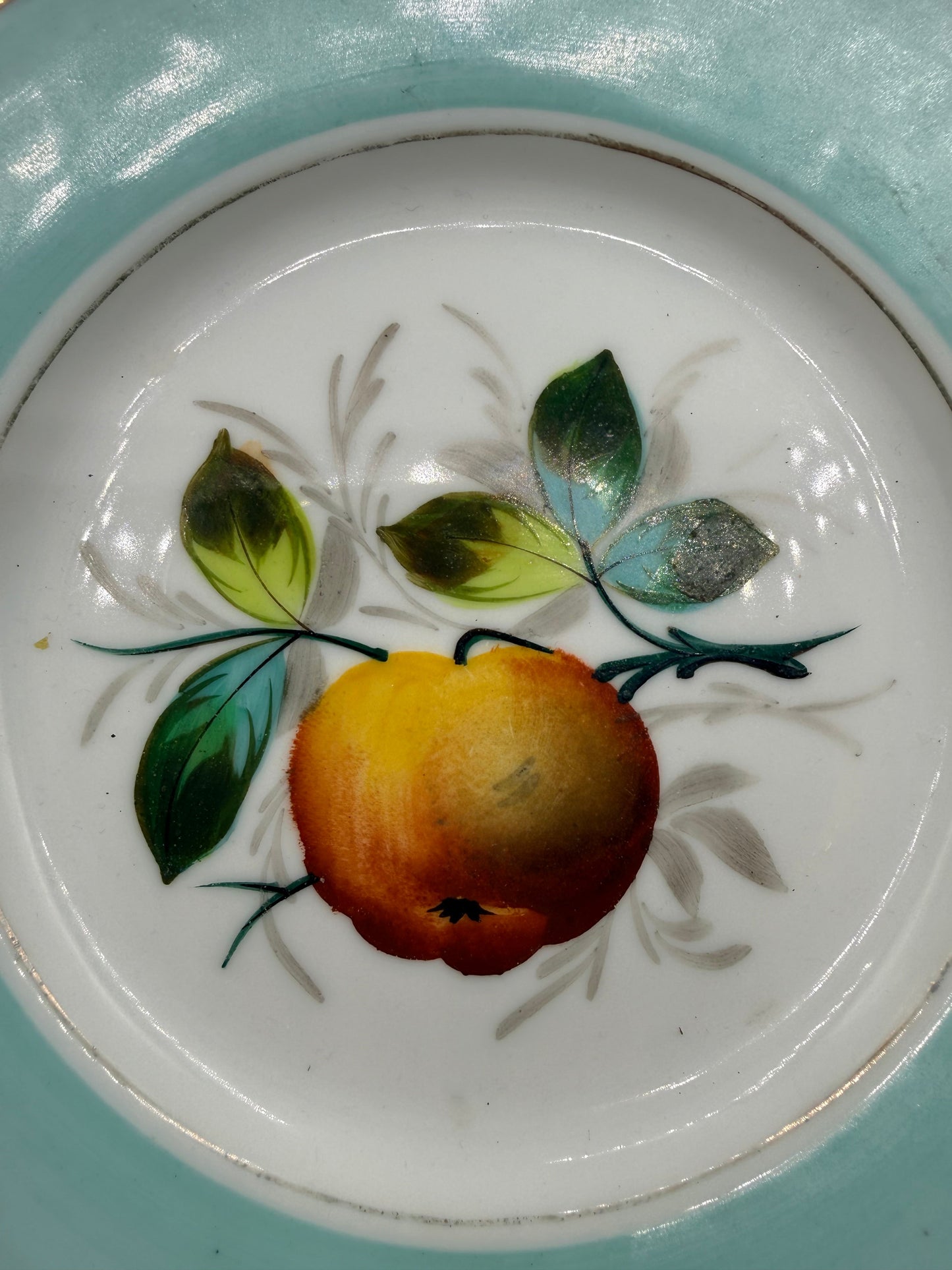 Turquoise Hand Painted Fruit Plate with Orange