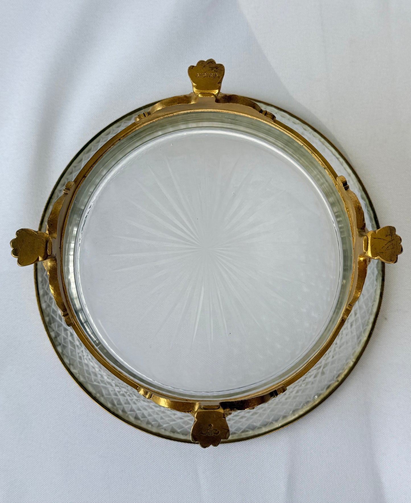 Cut Crystal Bronze Ormolu Centerpiece Bowl with Footings, 7”
