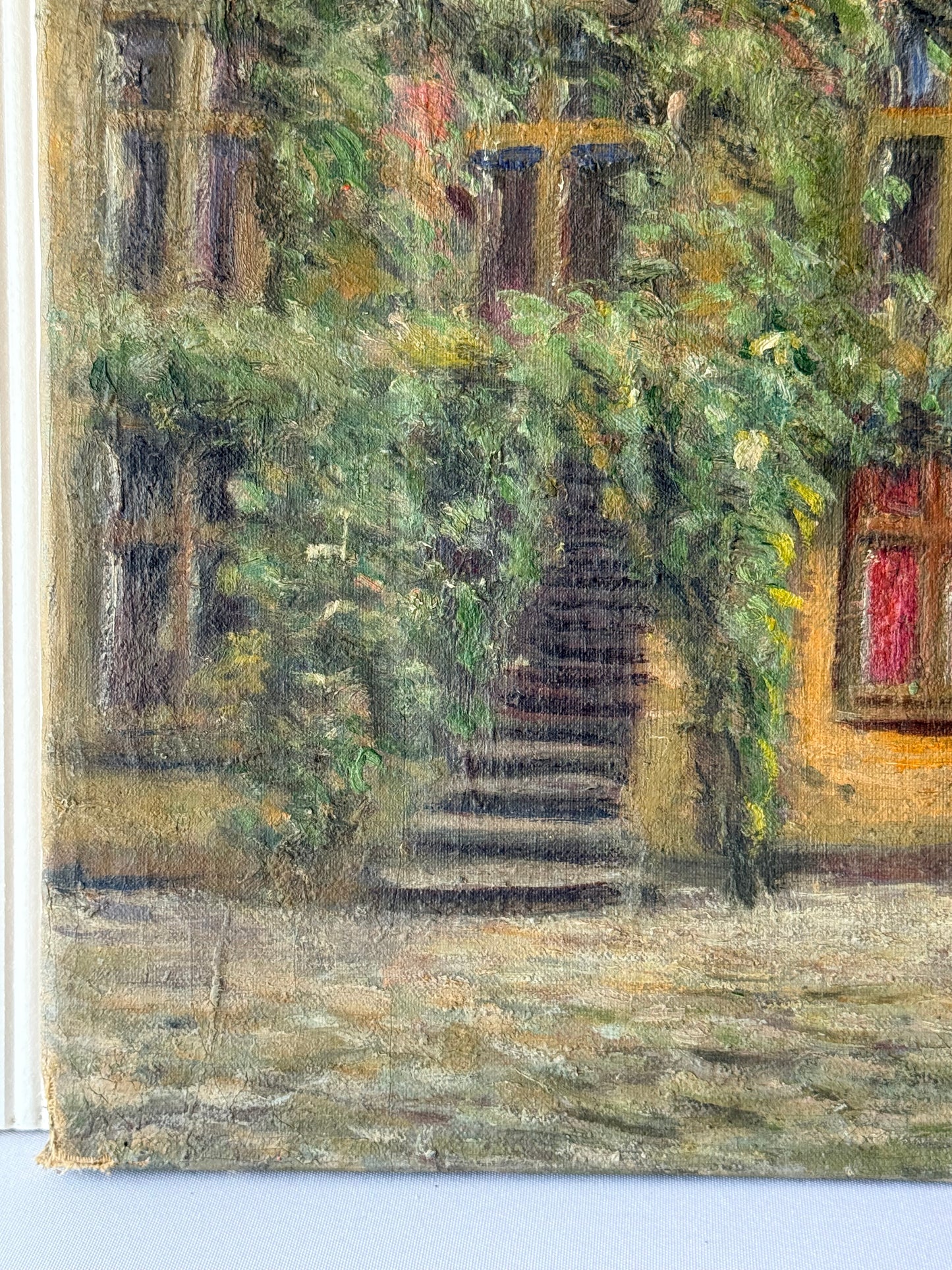 European Floral Street Oil Painting, 19”