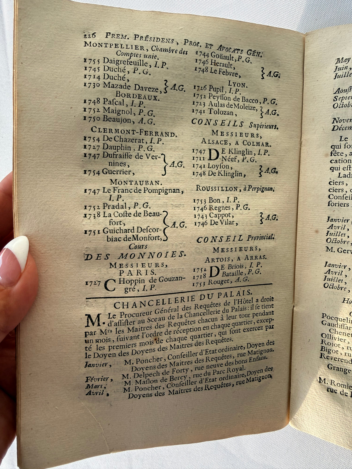 Almanach Royal, French 18th Century Almanac, 1756