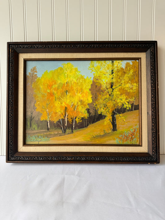 Vintage Fall Trees Landscape Framed Oil Painting