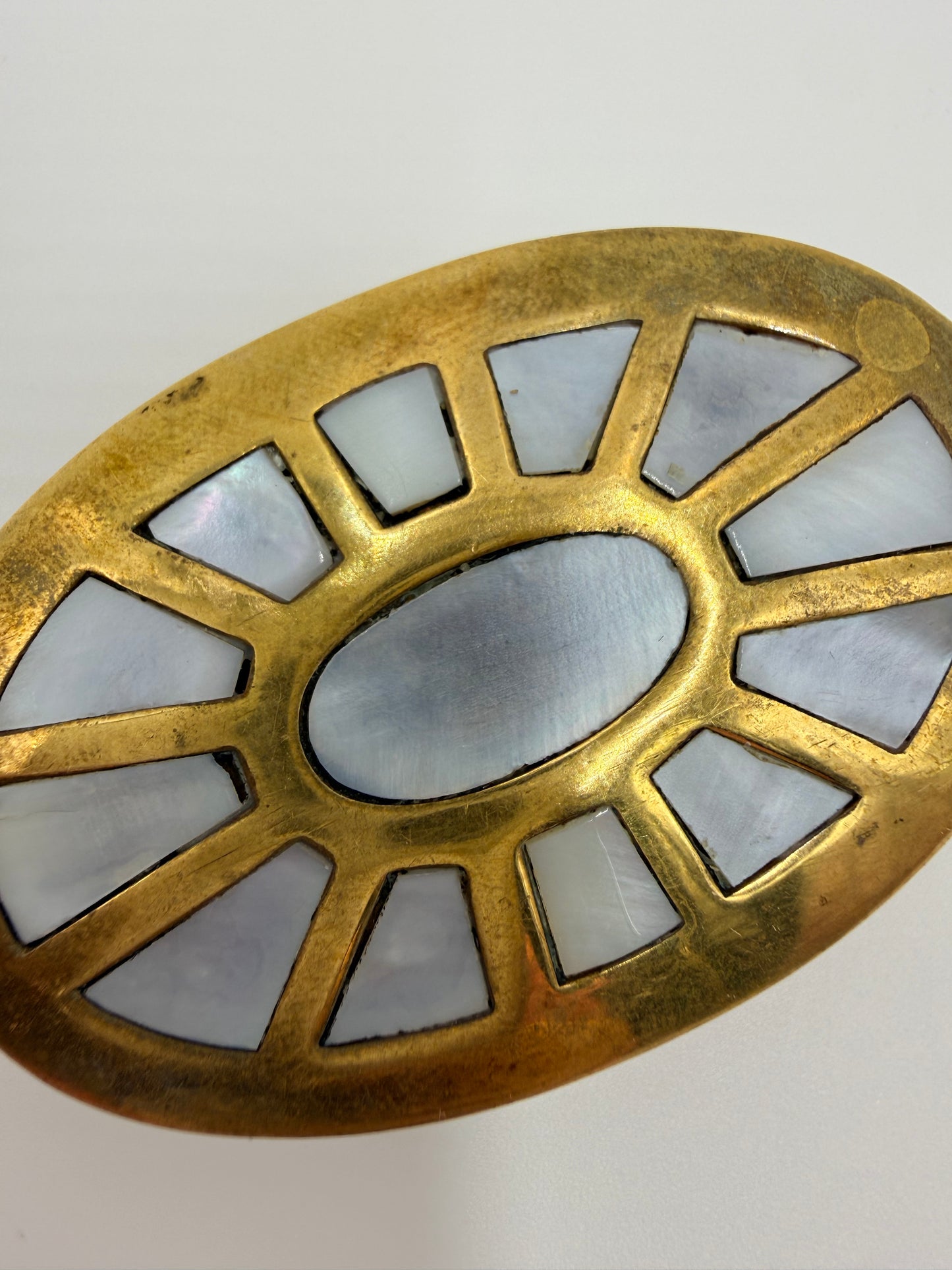 Brass Trinket Pill Box with Mother of Pearl