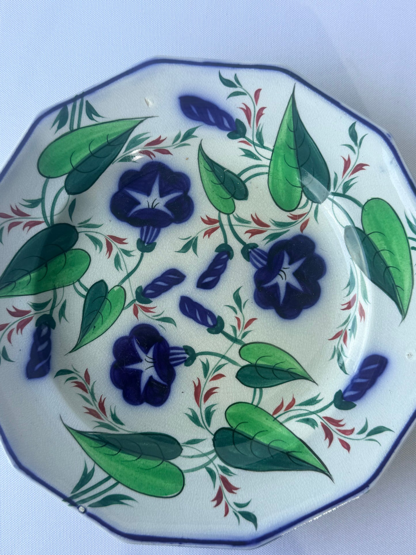 Antique English Gaudy Ironstone Morning Glory Plate, 8”
