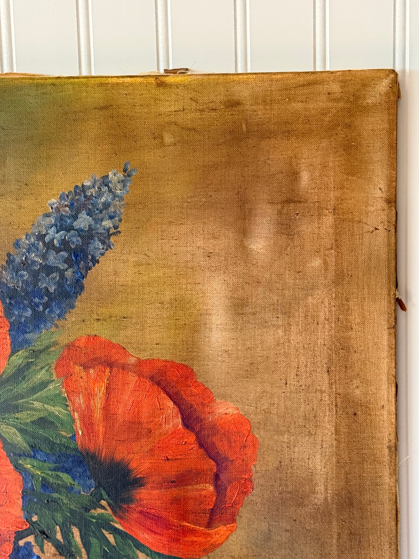 Vintage Floral Poppy Oil Painting, 30”
