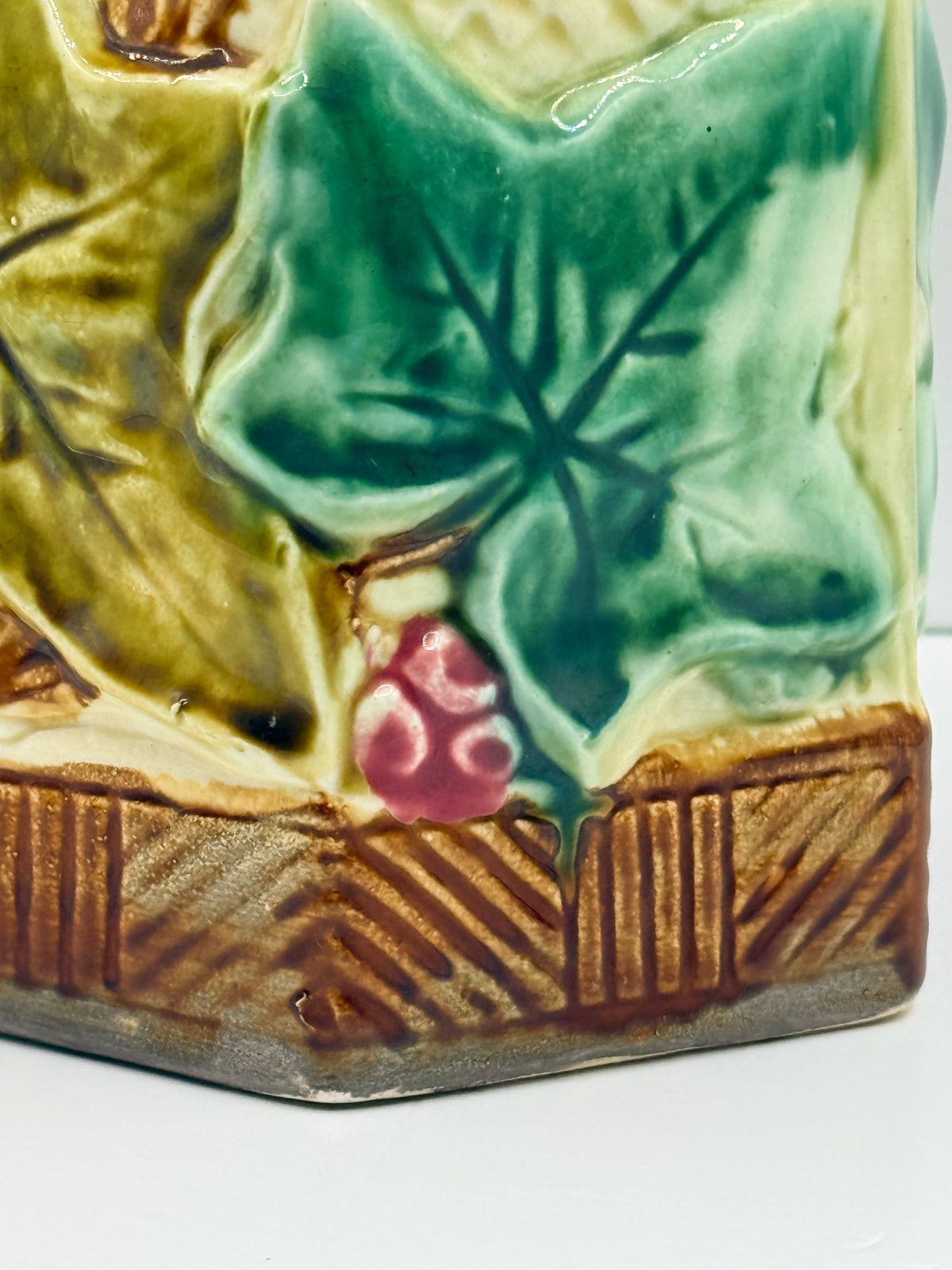French Onnaing Majolica Leaf Pitcher