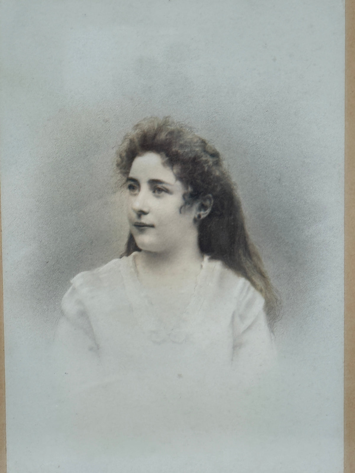 Vintage Beige French Frame with Female Photograph, 10”