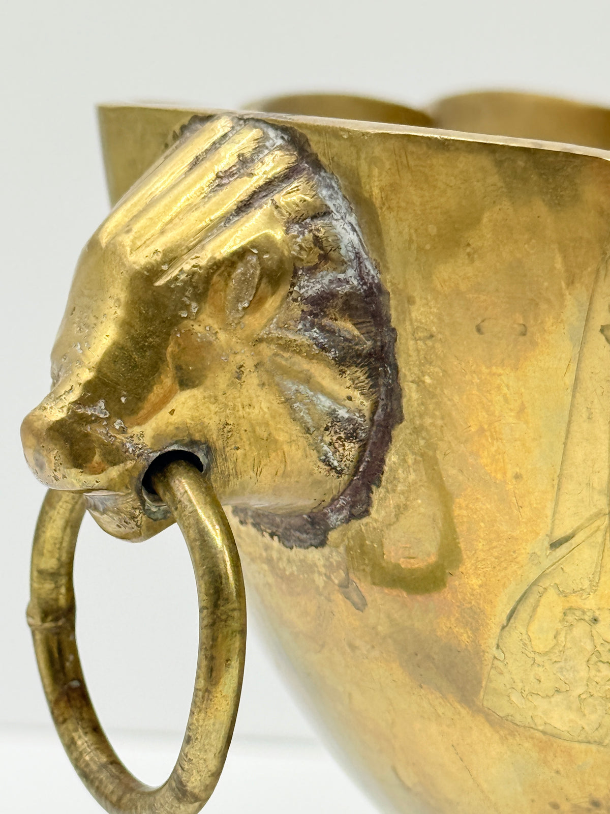 Brass Footed Bowl with Lion Mask Handles, 13"